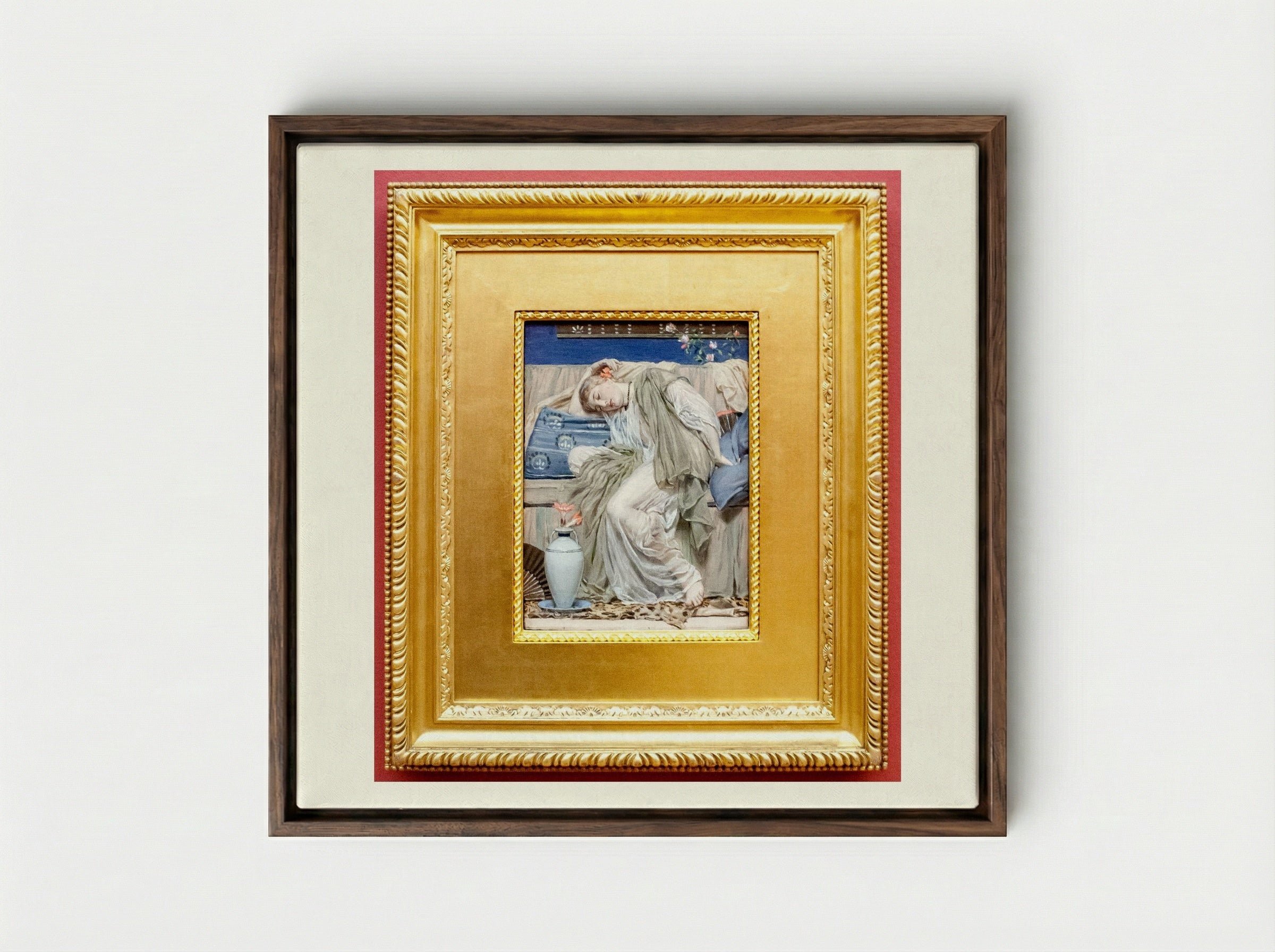 A Sleeping Girl - Albert Joseph Moore - Framed Canvas Dark Wood