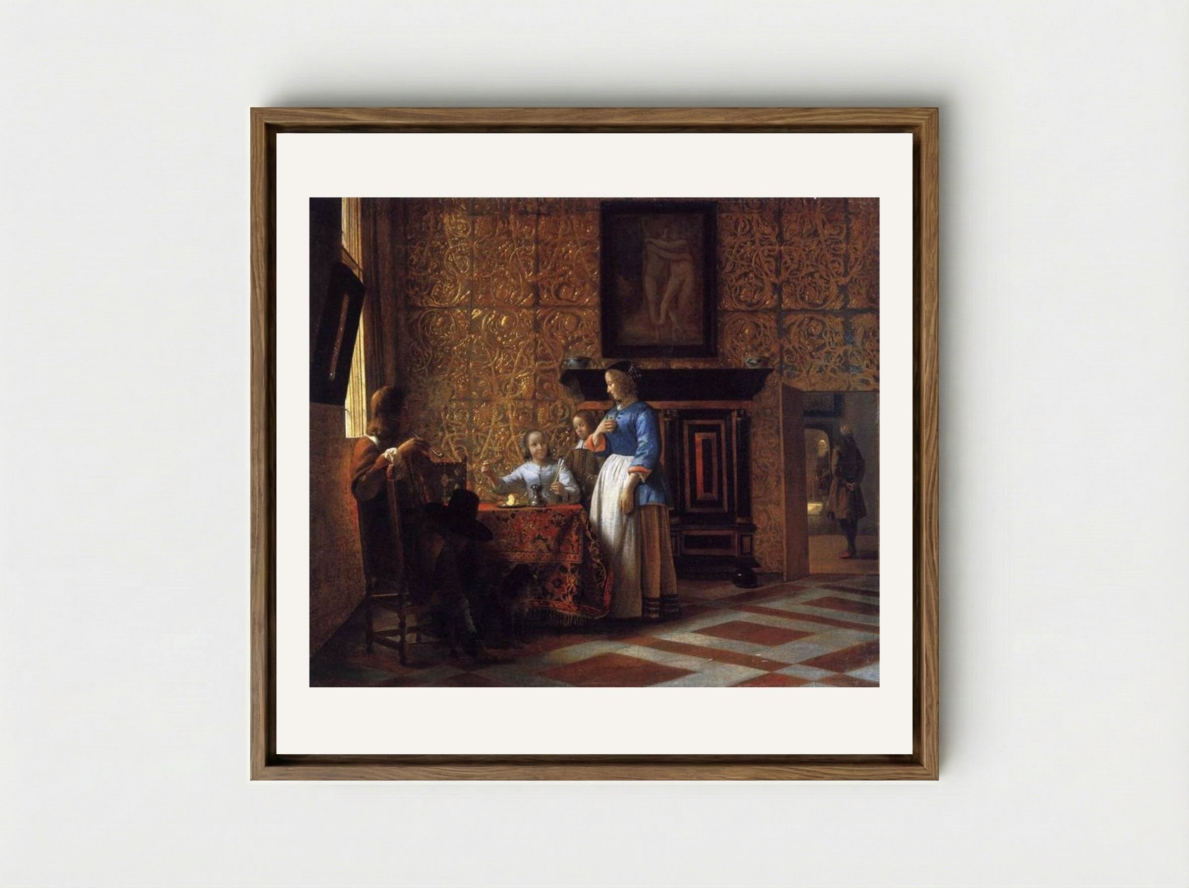 Interior with Figures - Pieter de Hooch - Framed Canvas Wood