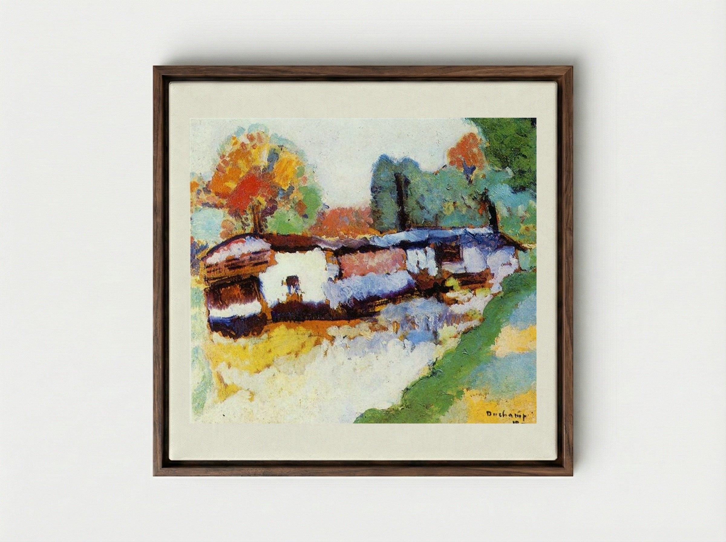 Laundry Barge - Marcel Duchamp - Framed Canvas Dark Wood