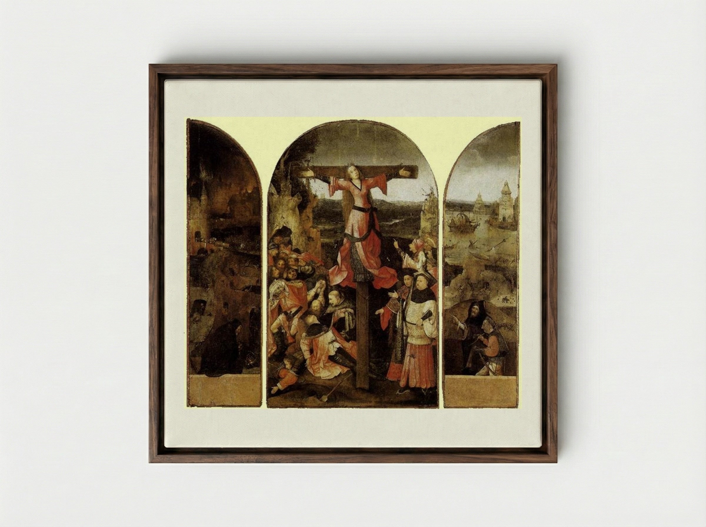 St. Liberata Triptych - Hieronymus Bosch - Framed Canvas Dark Wood