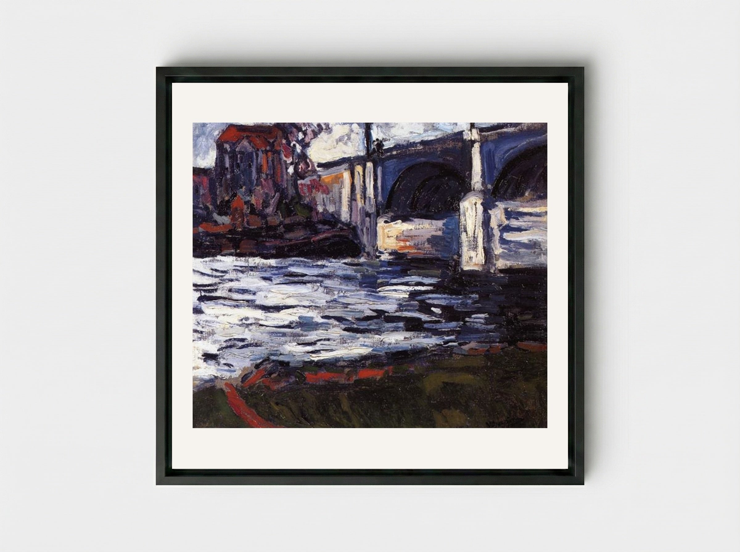 The Seine and the Chatou Bridge - Maurice de Vlaminck - Framed Canvas Black
