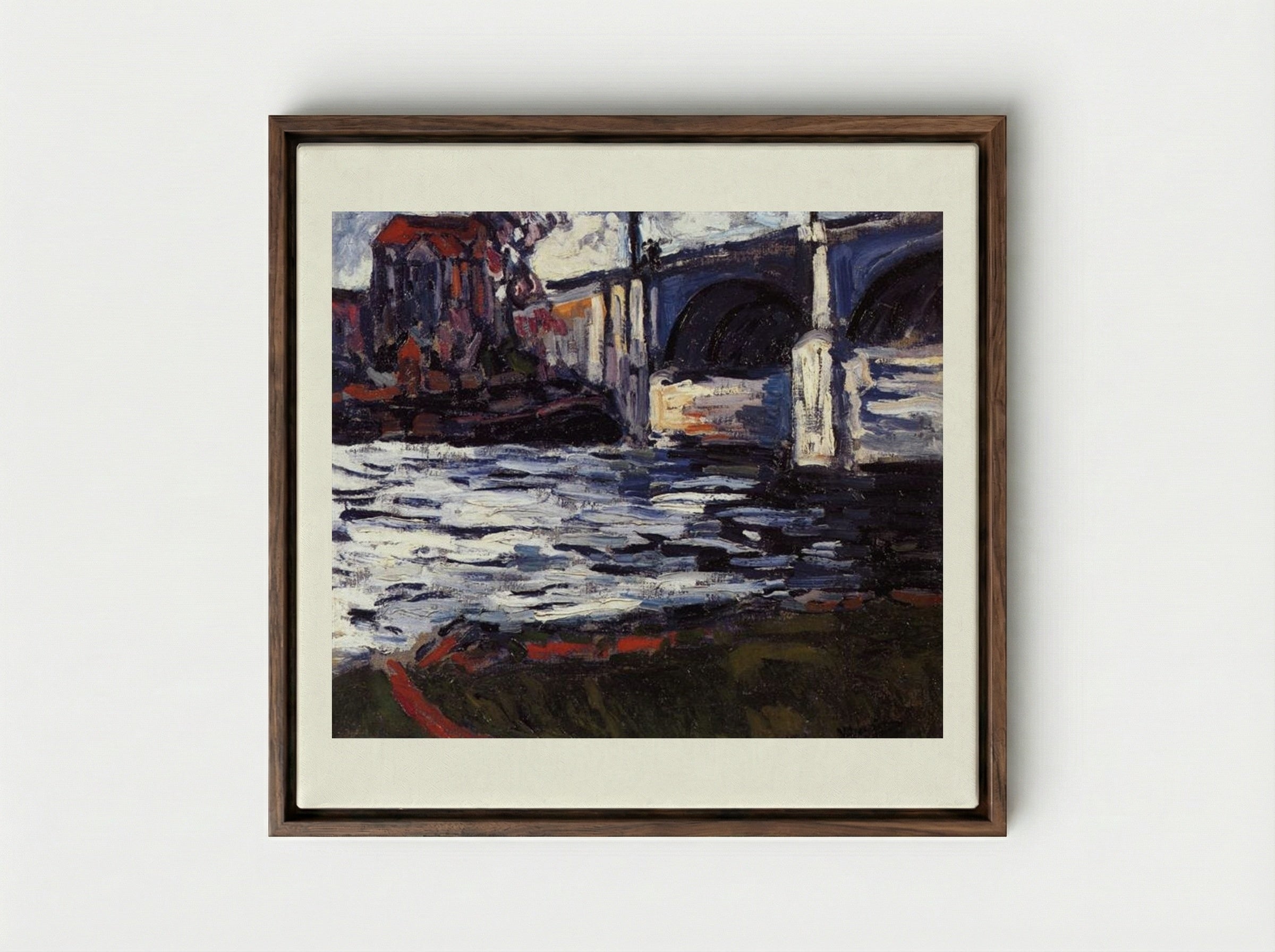 The Seine and the Chatou Bridge - Maurice de Vlaminck - Framed Canvas Dark Wood