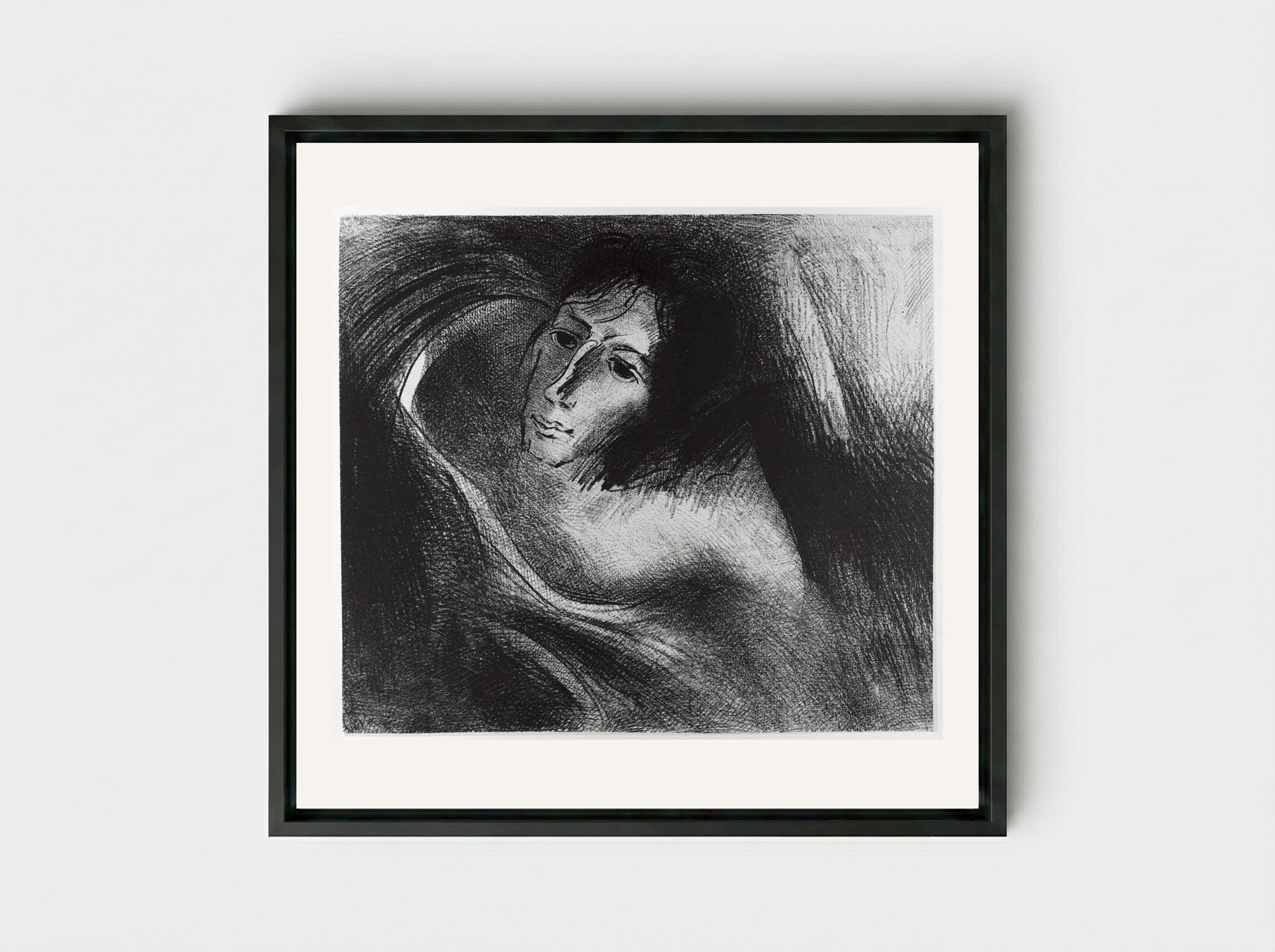 And the devil that deceived them was cast into the lake of fire, where the beast and the false prophets are... - Odilon Redon - Framed Canvas Black