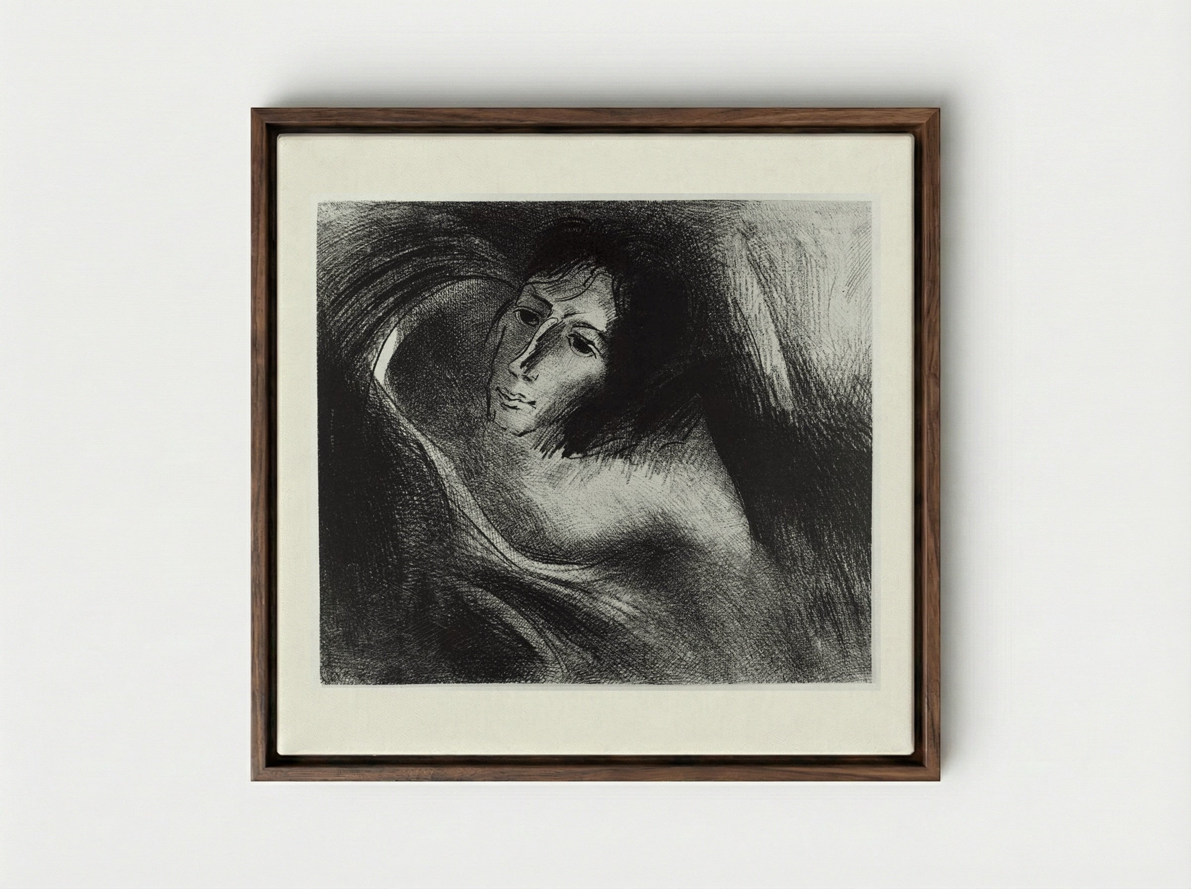 And the devil that deceived them was cast into the lake of fire, where the beast and the false prophets are... - Odilon Redon - Framed Canvas Dark Wood
