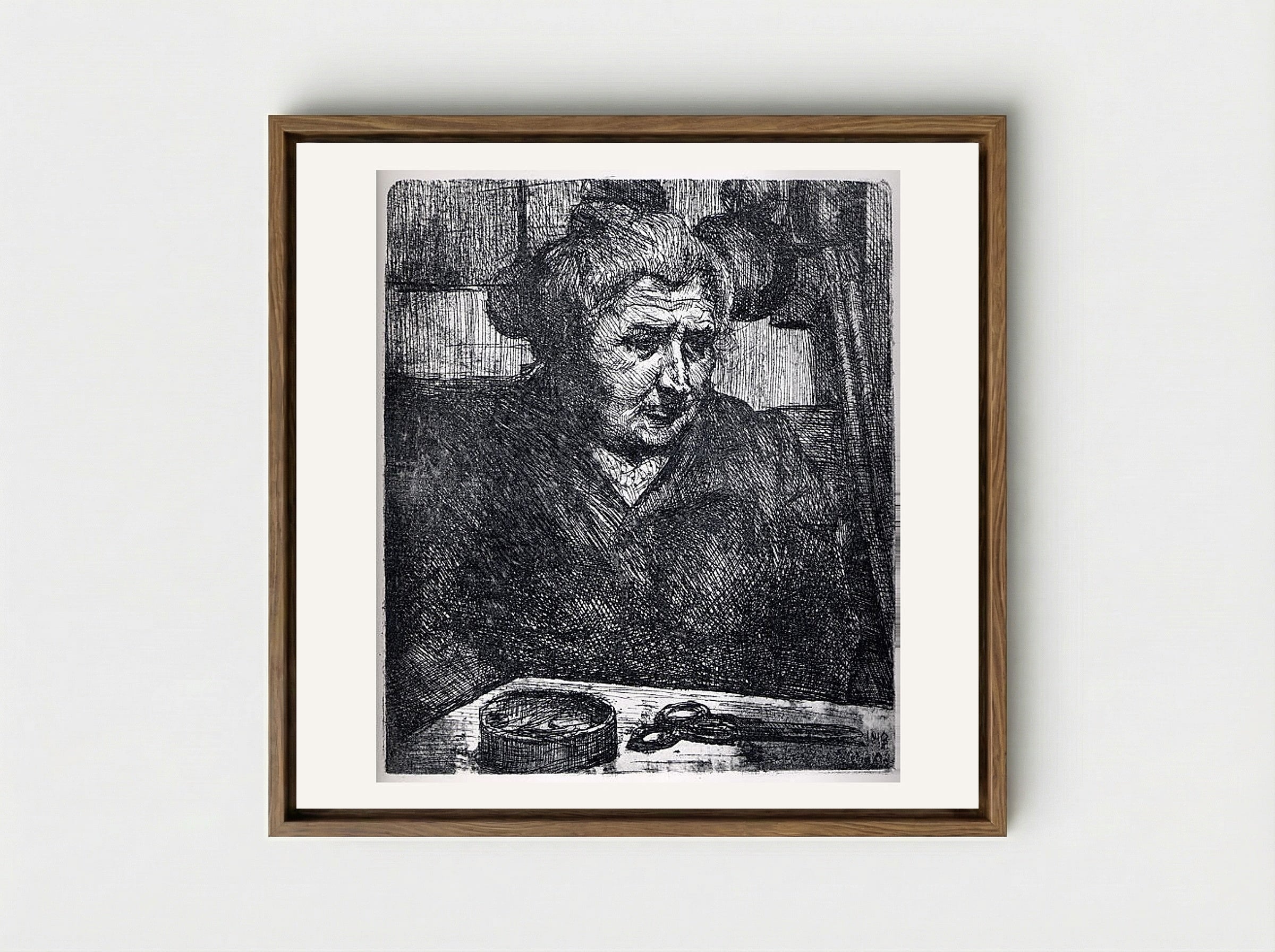 The Artist's Mother at a Table - Umberto Boccioni - Framed Canvas Wood
