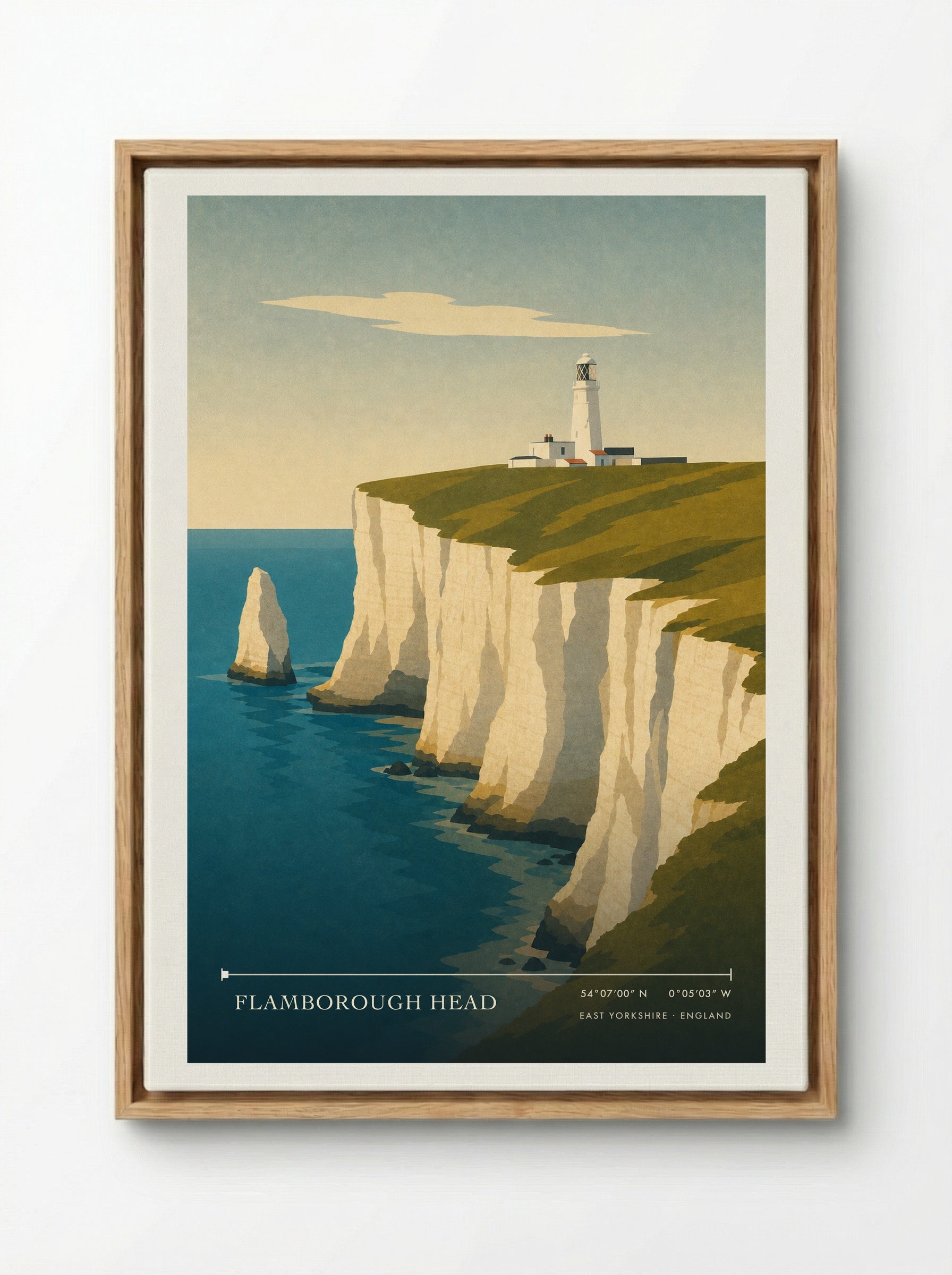 Flamborough Head Travel Poster Artwork - Framed Canvas Wood
