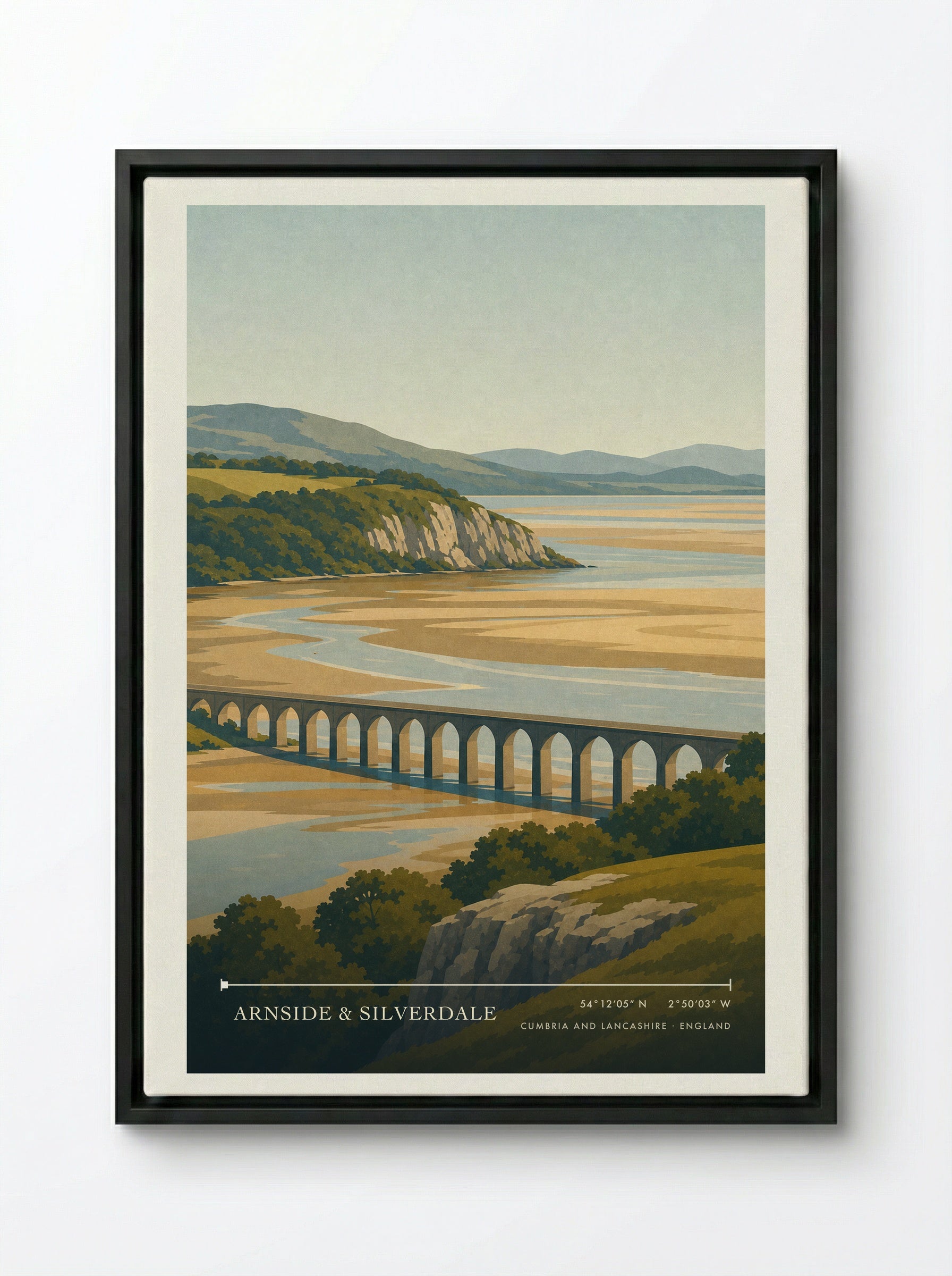 Arnside & Silverdale Travel Poster Artwork - Framed Canvas Black