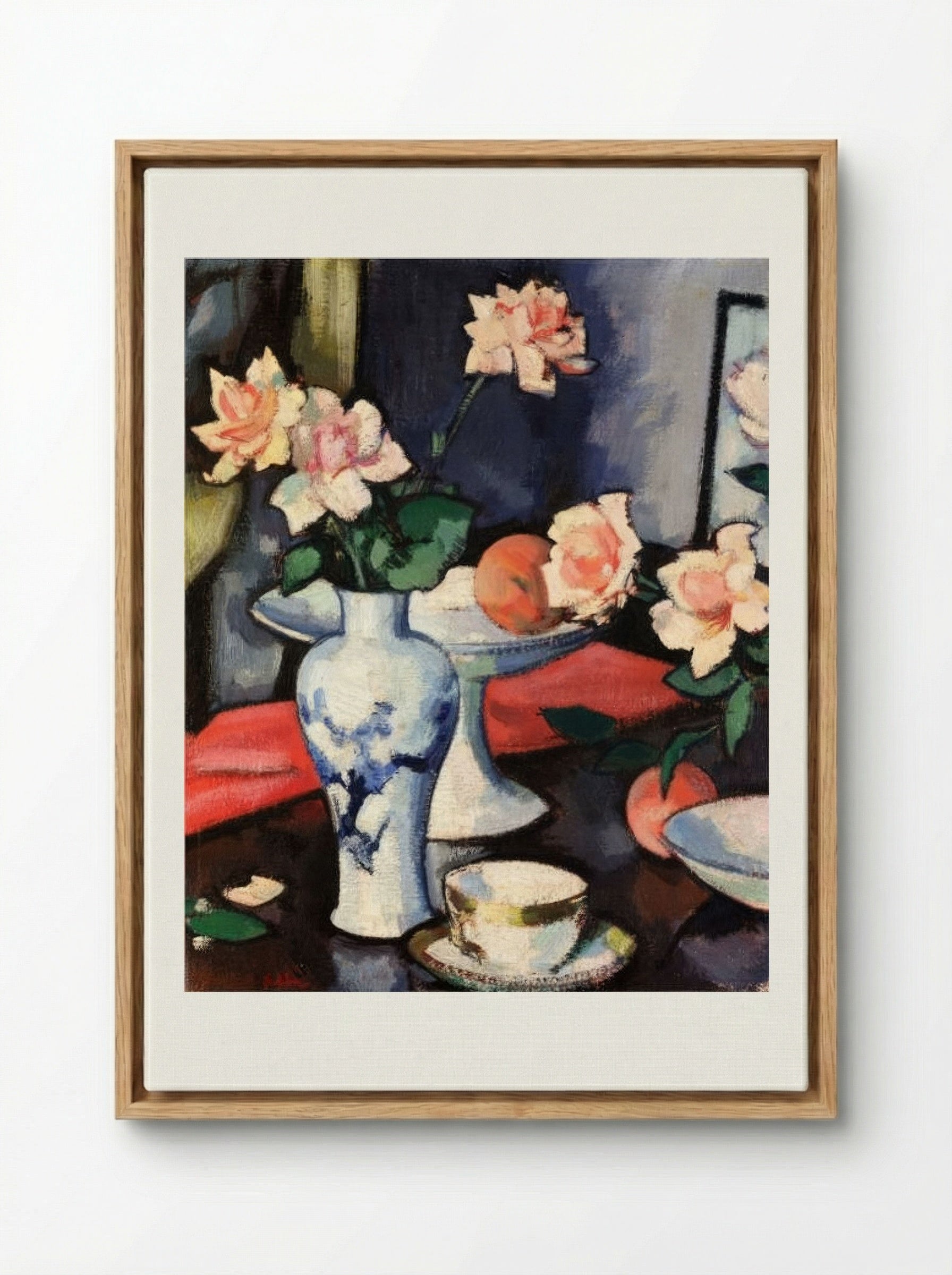 Still Life with Roses in a Chinese Vase - Samuel Peploe - Framed Canvas Wood