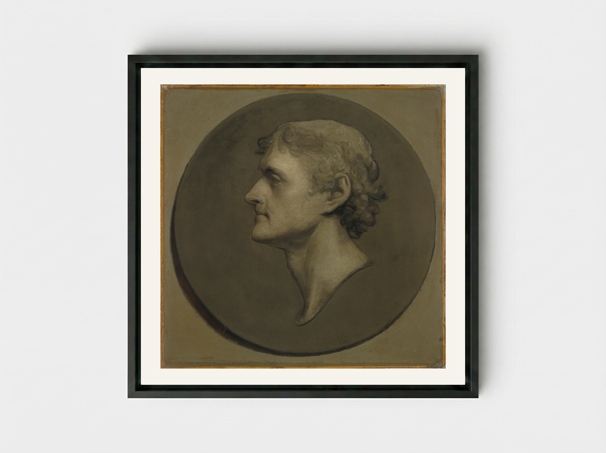 Thomas Jefferson (The Medallion Portrait) - Gilbert Stuart - Framed Canvas Black
