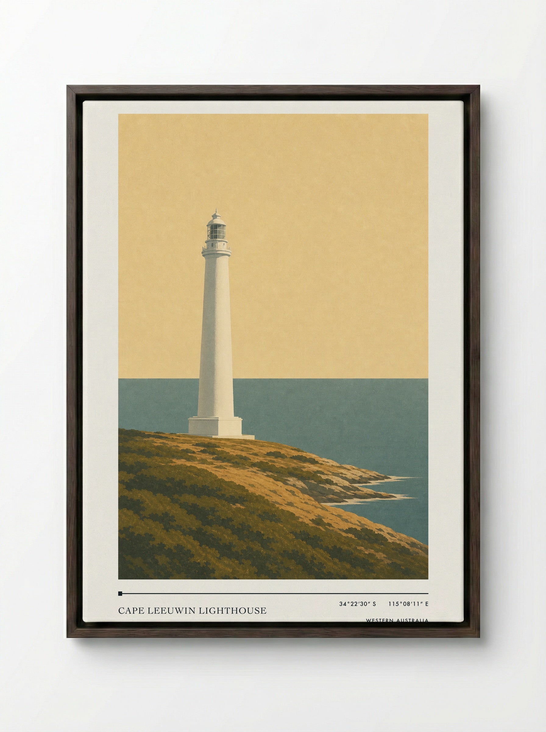 Cape Leeuwin Lighthouse Travel Poster Artwork - Framed Canvas Dark Wood