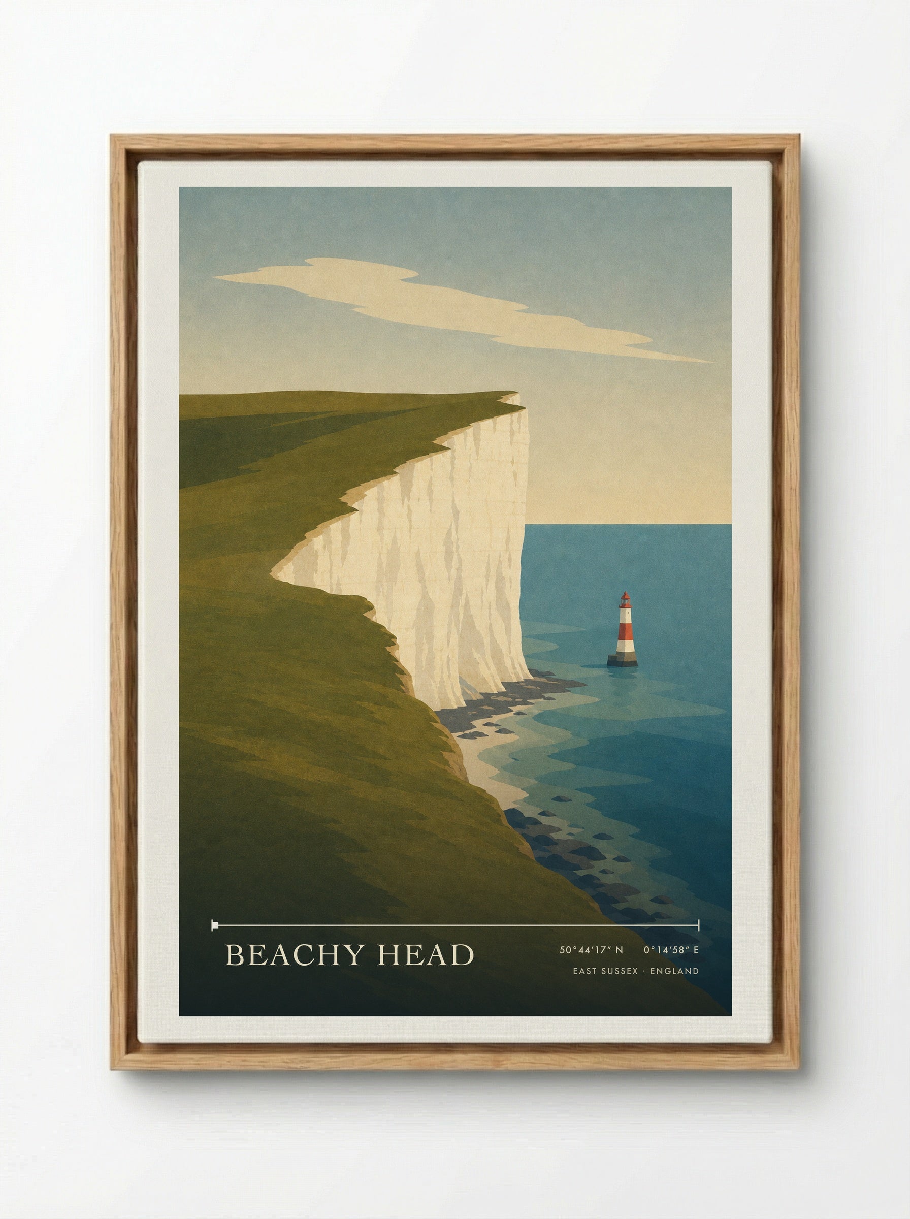 Beachy Head Travel Poster Artwork - Framed Canvas Wood