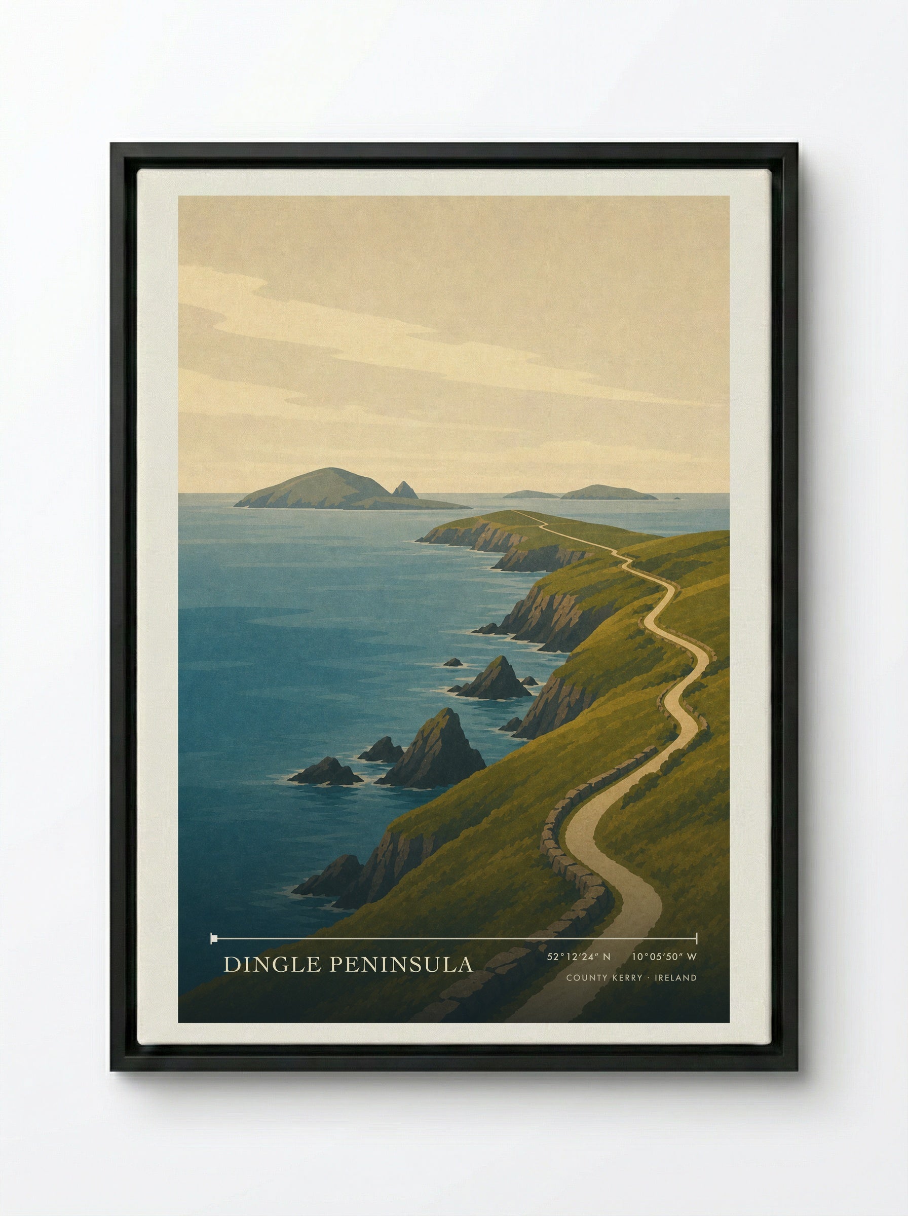 Dingle Peninsula Travel Poster - Framed Canvas Black