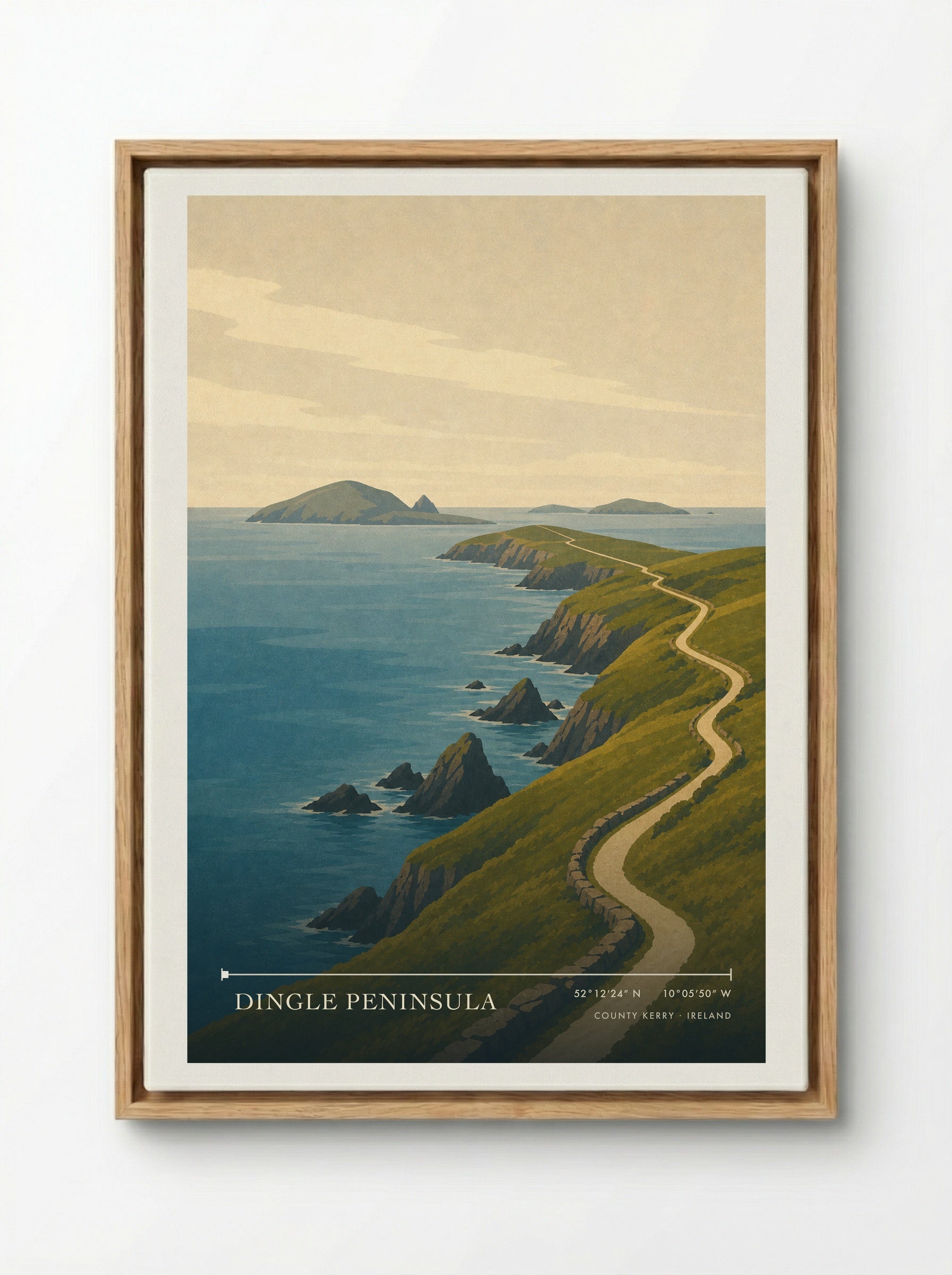 Dingle Peninsula Travel Poster - Framed Canvas Wood