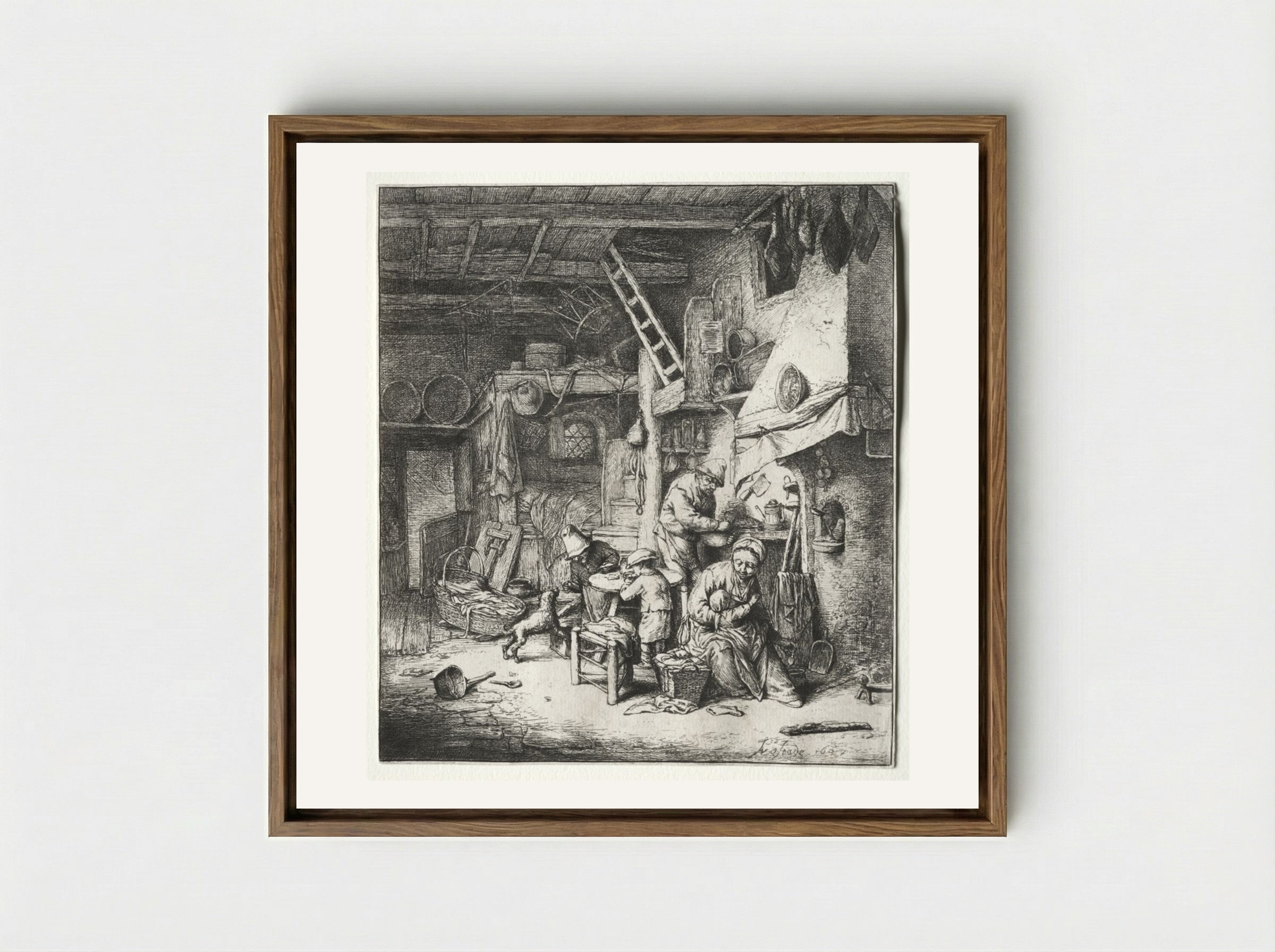 The Family - Adriaen van Ostade - Framed Canvas Wood