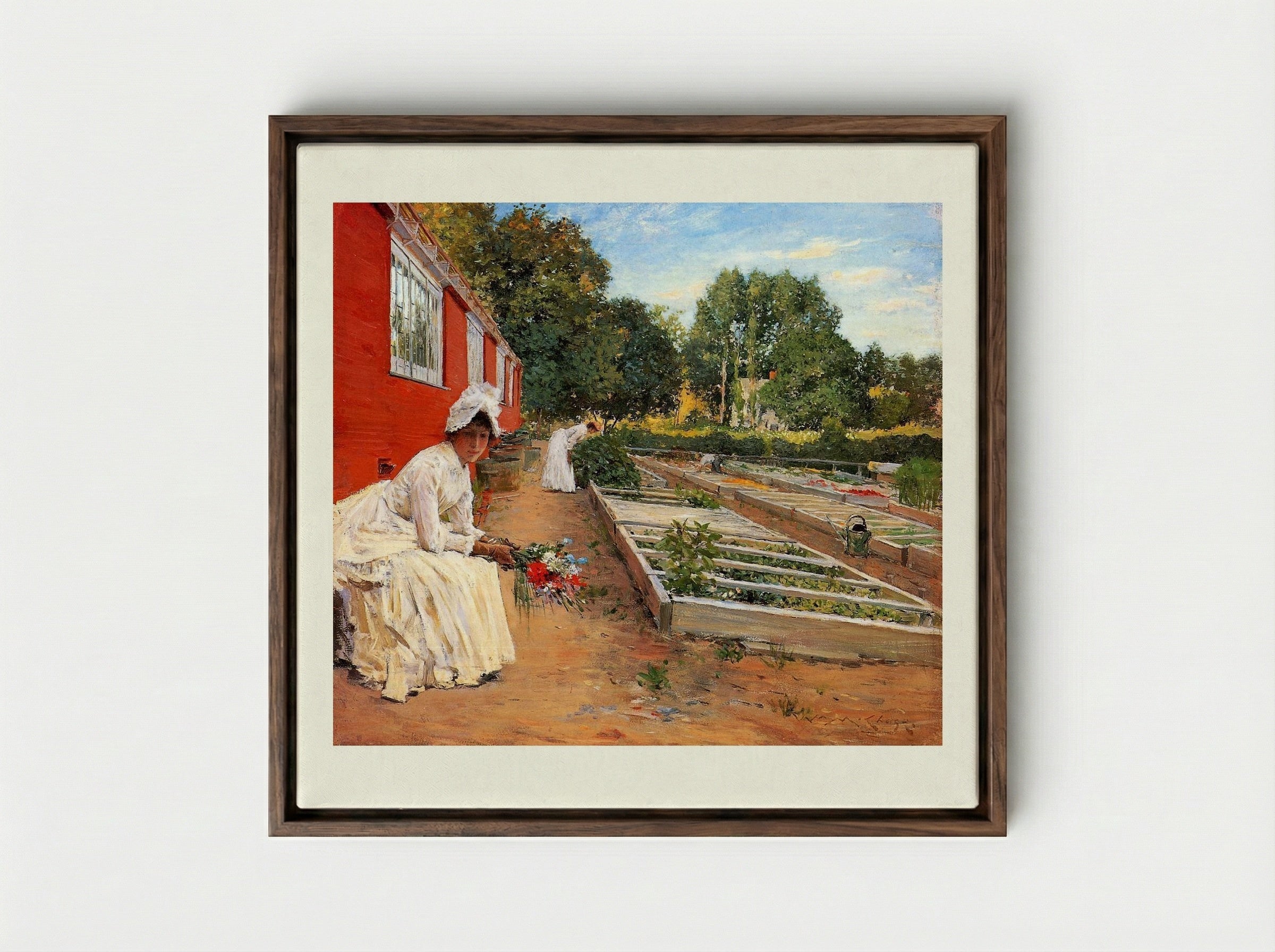 The Nursery - William Merritt Chase - Framed Canvas Dark Wood