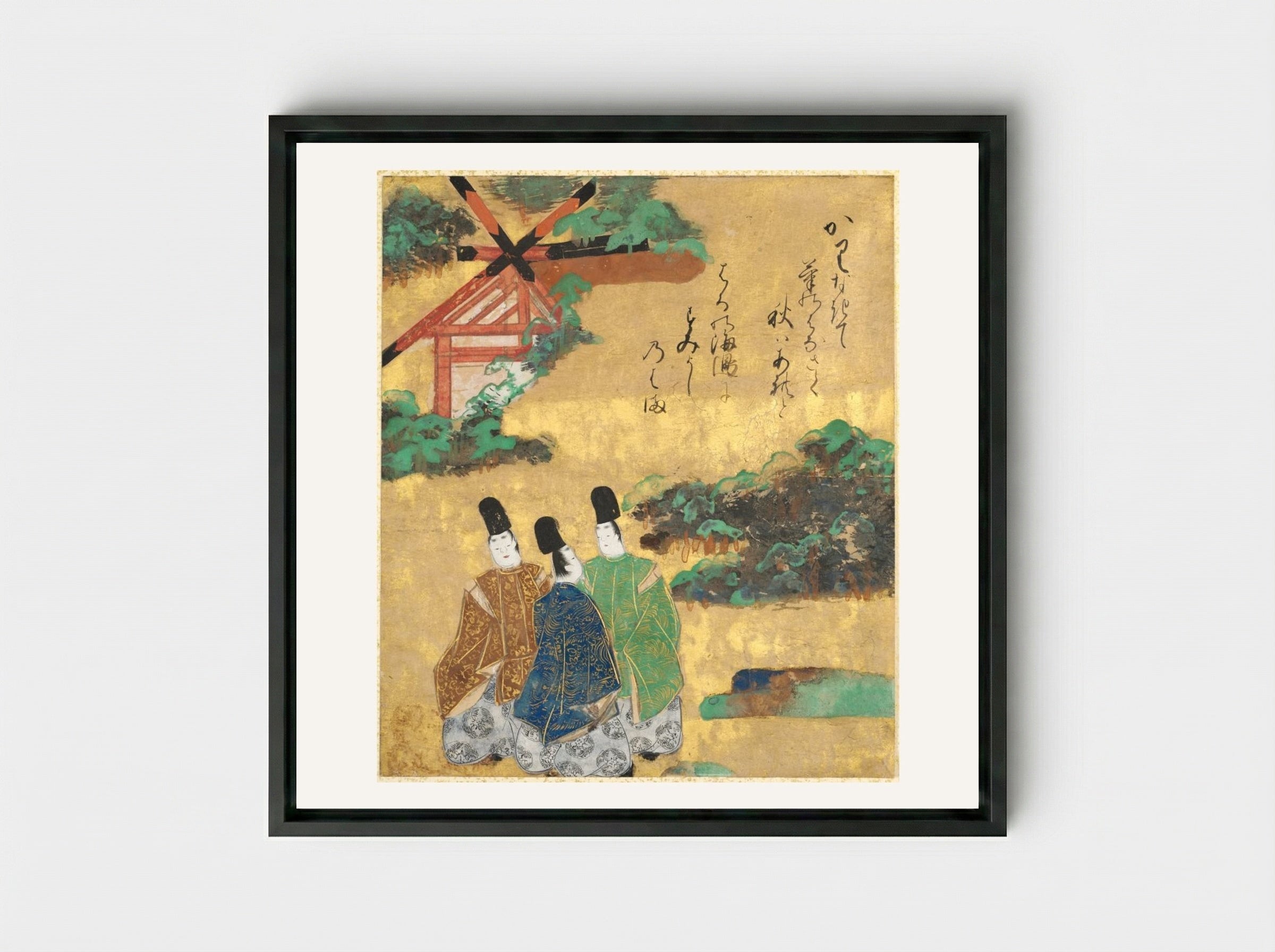The Beach at Sumiyoshi from the Tales of Ise - Tawaraya Sōtatsu - Framed Canvas Black
