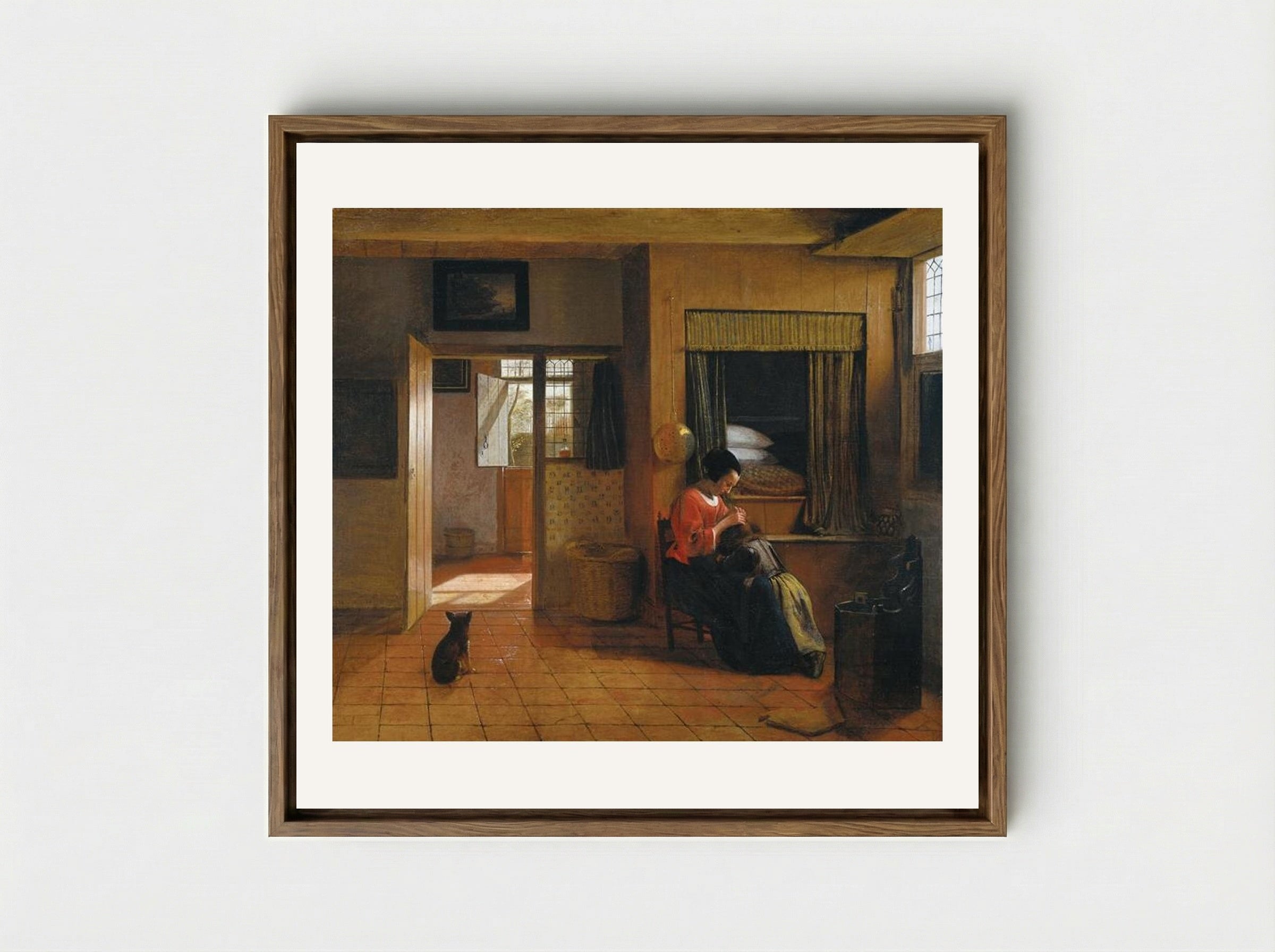 Interior with a Mother delousing her Child - Pieter de Hooch - Framed Canvas Wood