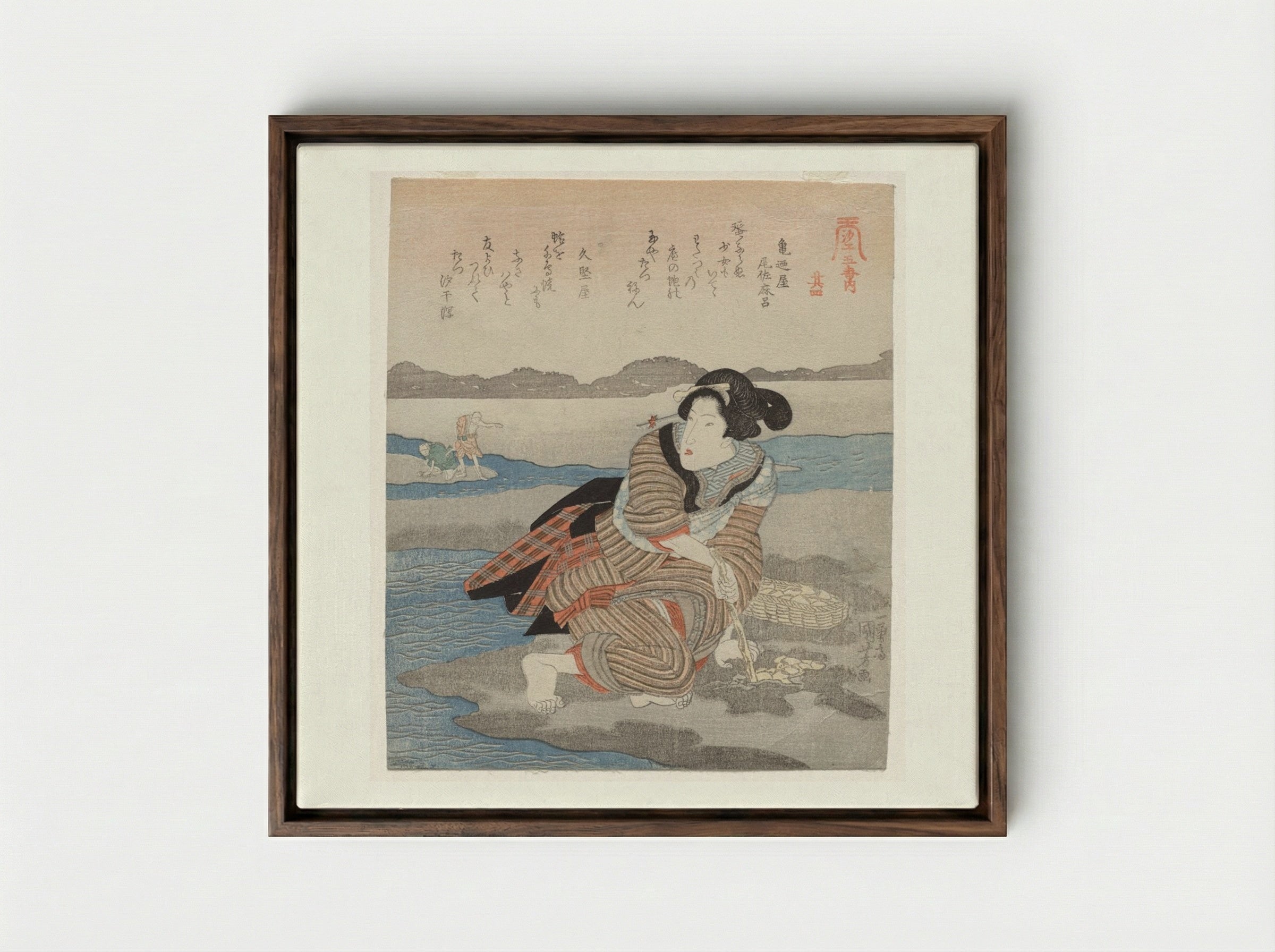 Fourth Print from A Low Tide Pentaptych - Utagawa Kuniyoshi - Framed Canvas Dark Wood