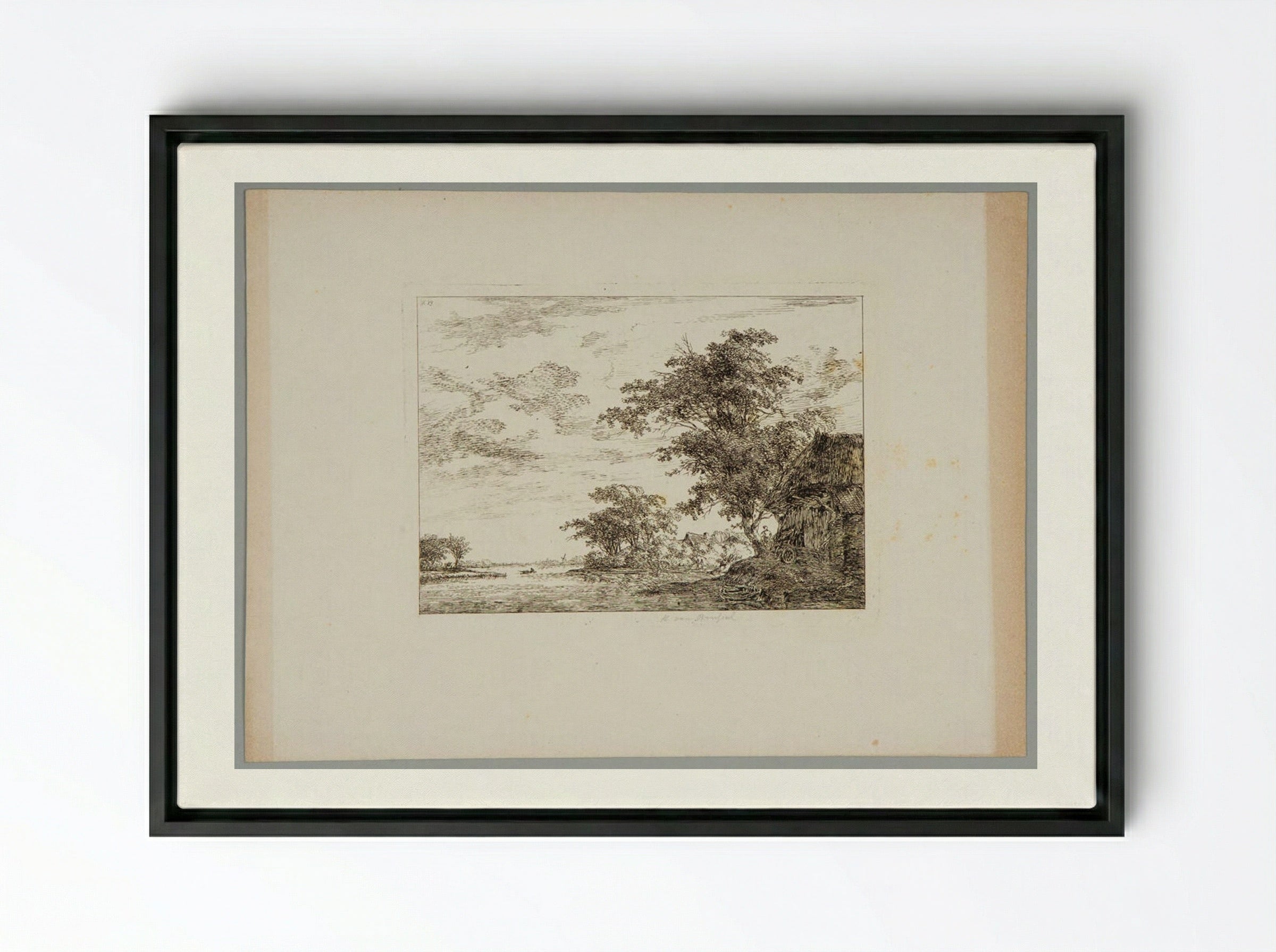 Plate III (Rural Scene with Cottage) - Hermanus van Brussel - Framed Canvas Black