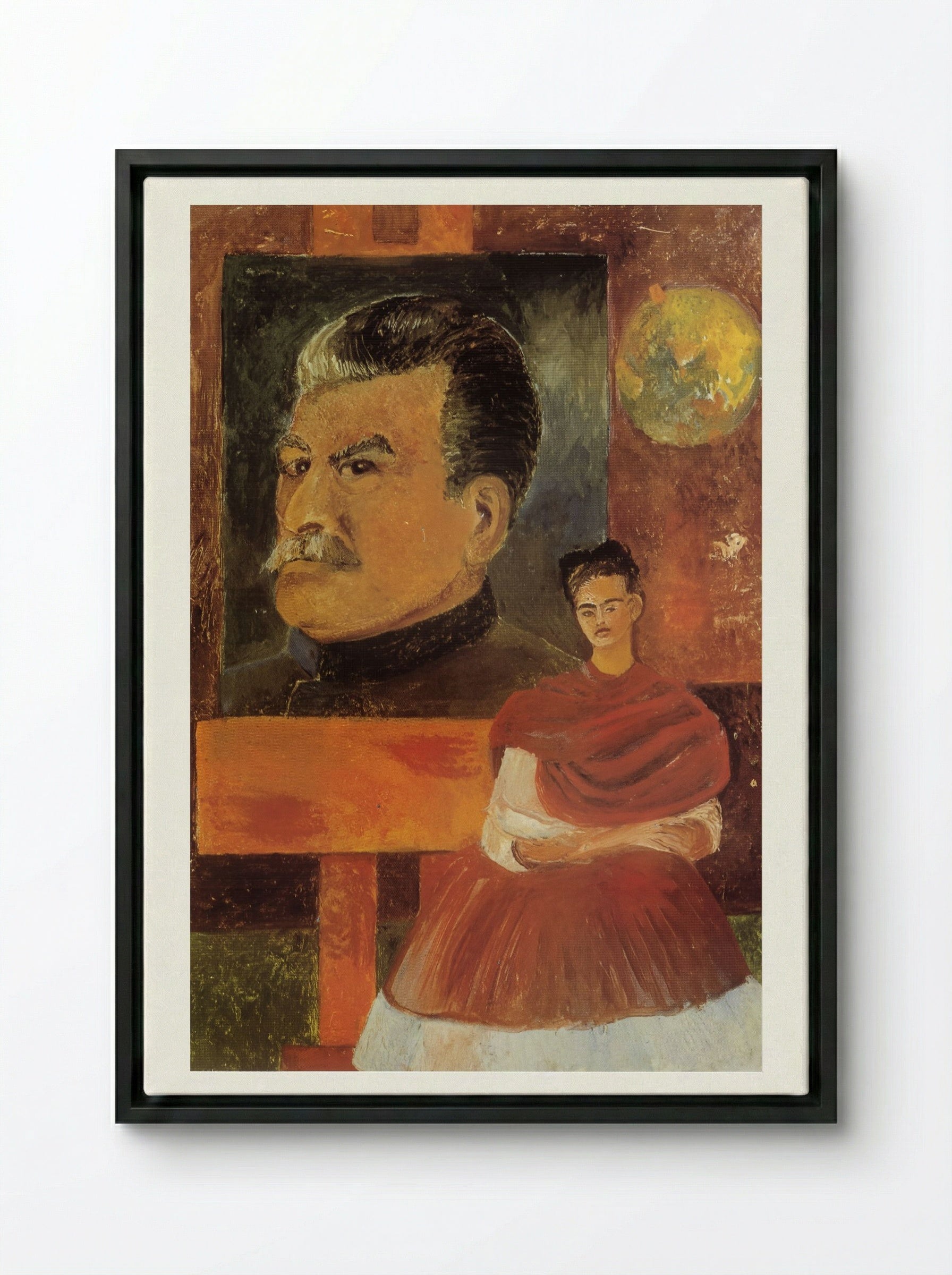 Self-Portrait with Stalin - Frida Kahlo - Framed Canvas Black