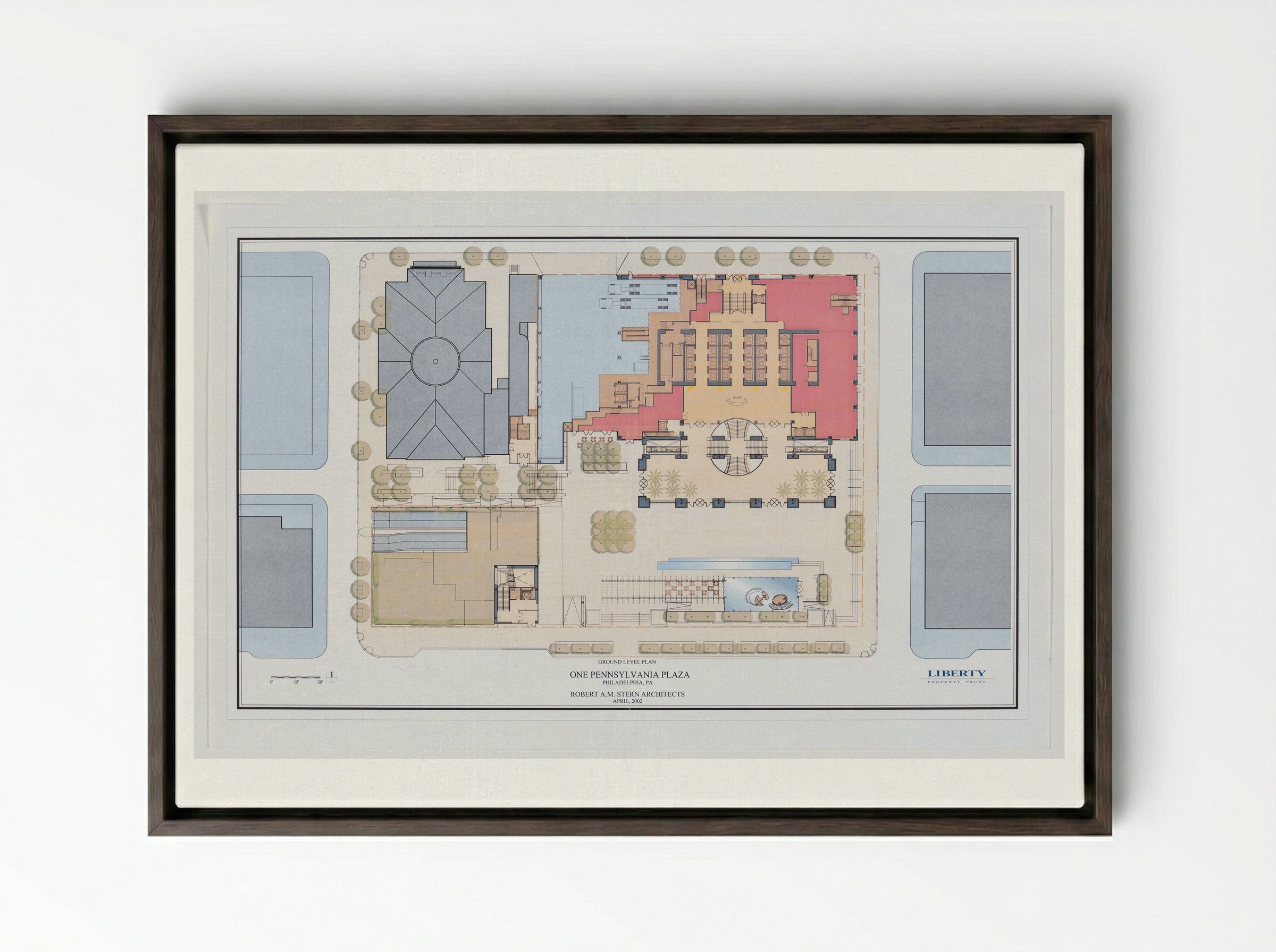 Comcast Center Proposal (Architectural Diagram 2) - Edna Andrade - Framed Canvas Dark Wood