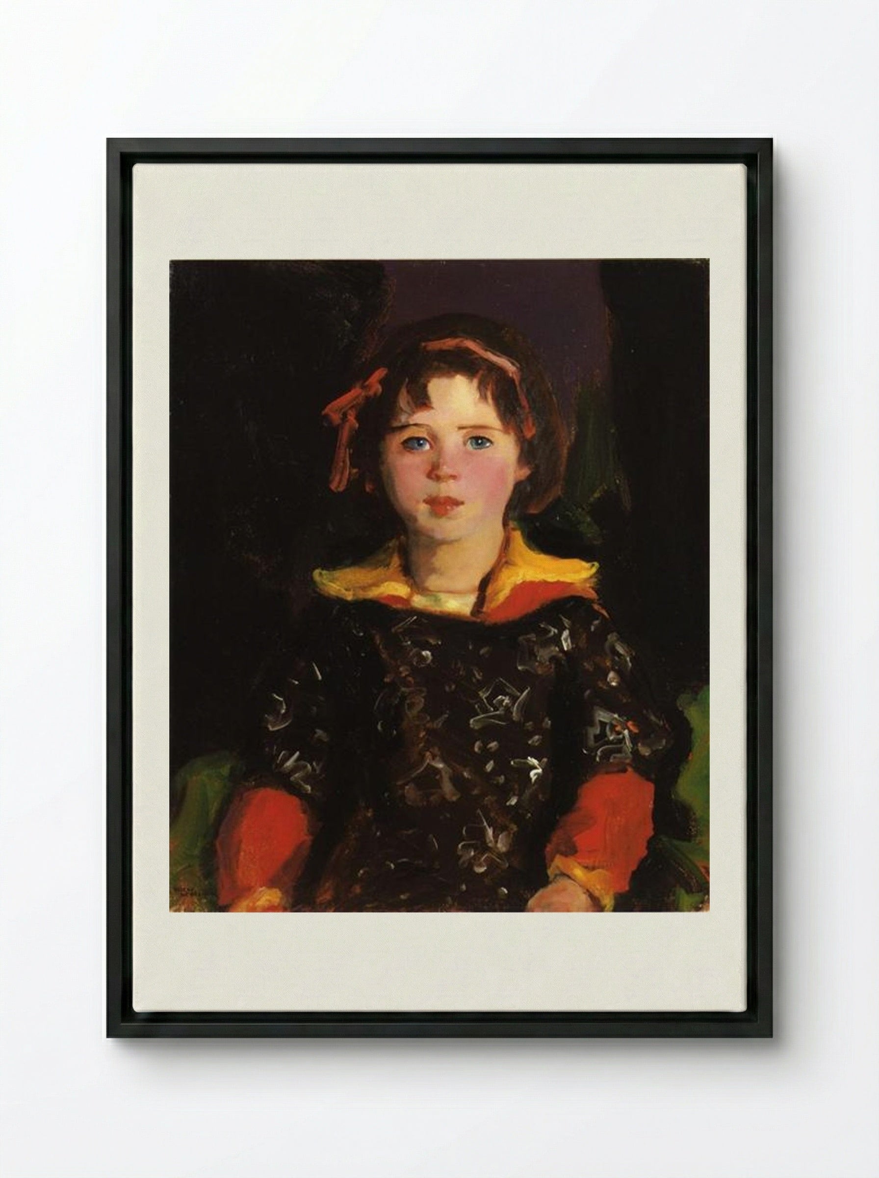 Bridgie (Girl with Chinese Dress) - Robert Henri - Framed Canvas Black
