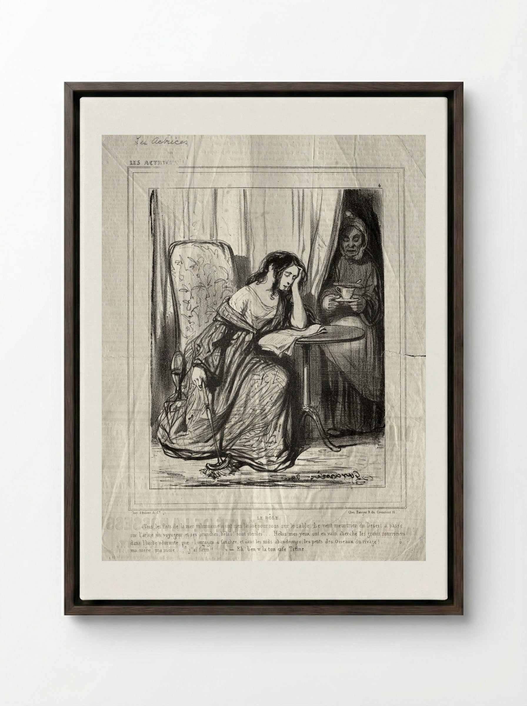 Le Rôle - Paul Gavarni - Framed Canvas Dark Wood