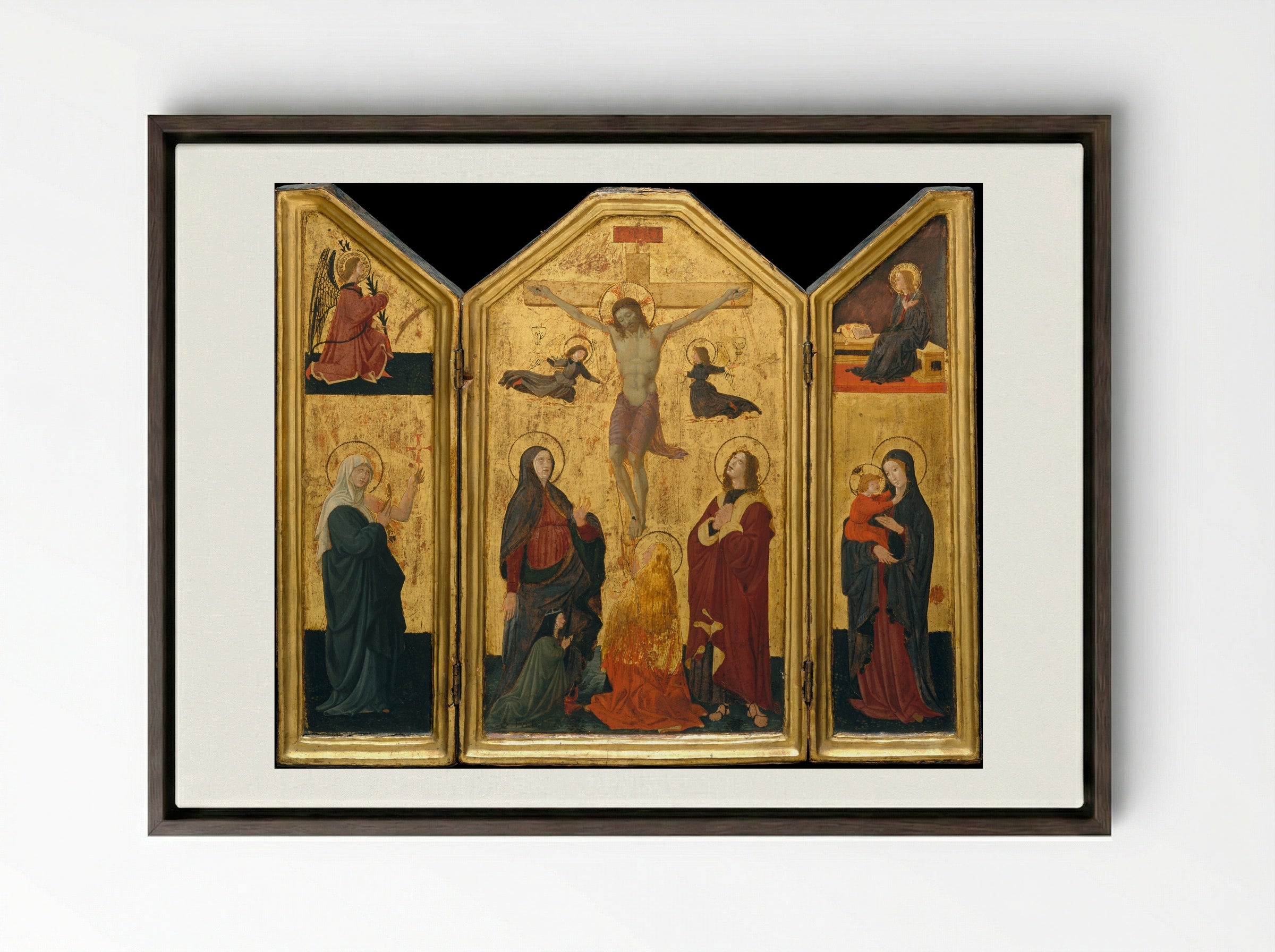 Crucifixion (Triptych) - Paolo Uccello - Framed Canvas Dark Wood