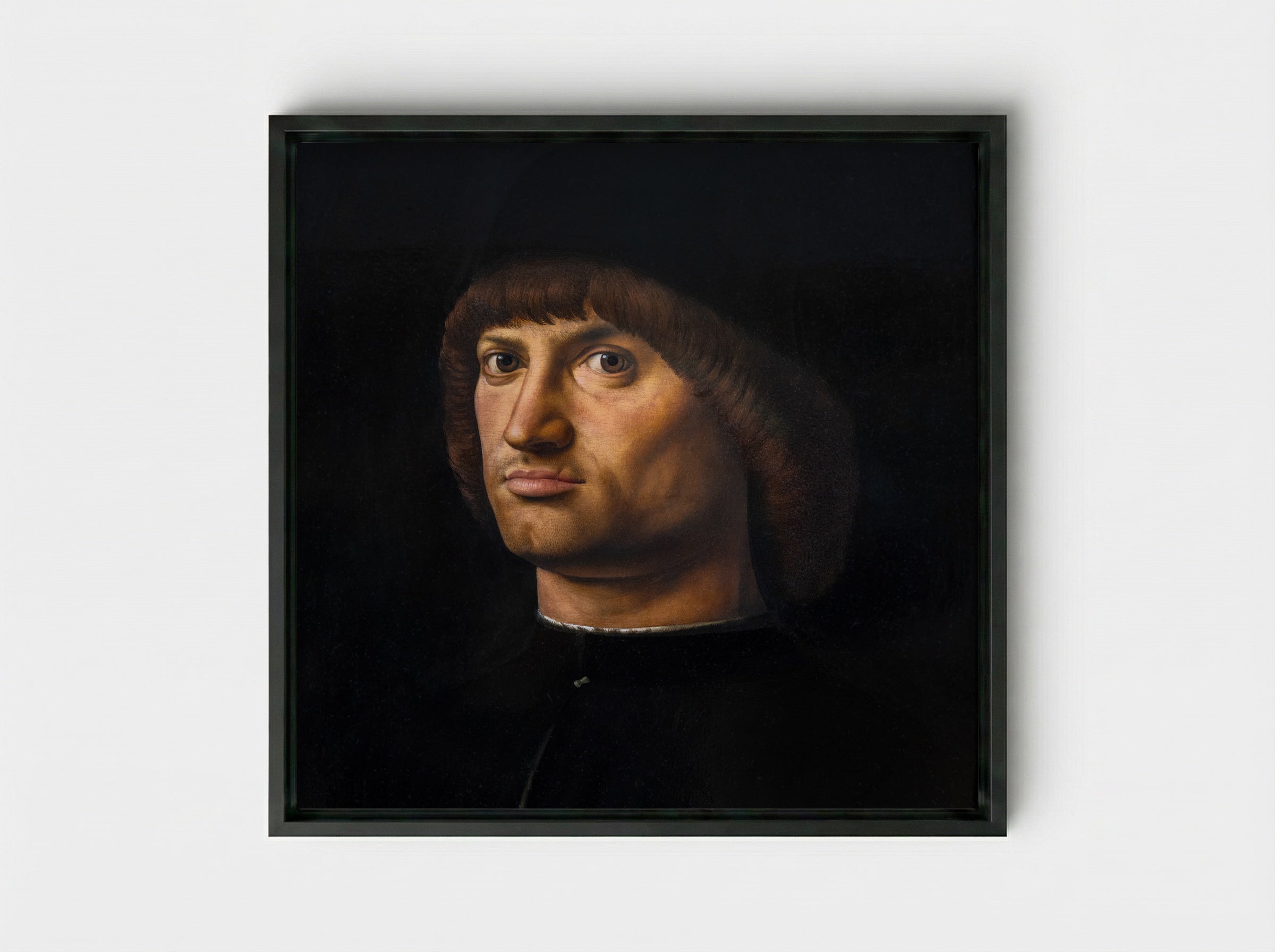 Portrait of a Man (Trivulzio portrait) - Antonello da Messina - Framed Canvas Black