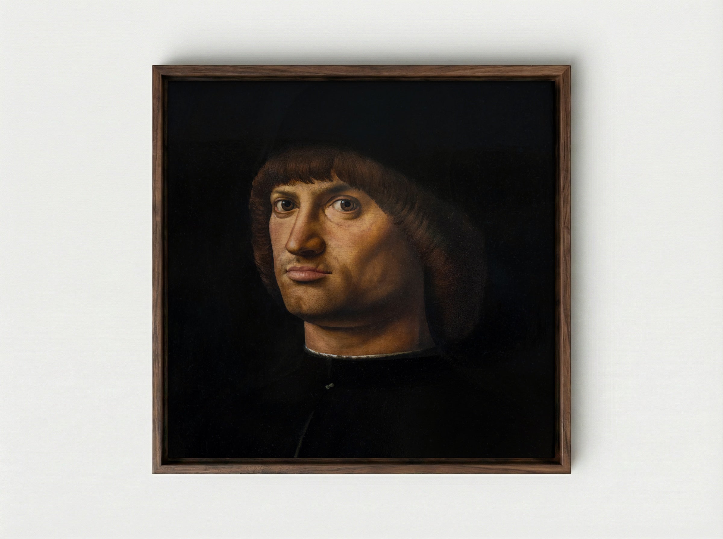 Portrait of a Man (Trivulzio portrait) - Antonello da Messina - Framed Canvas Dark Wood