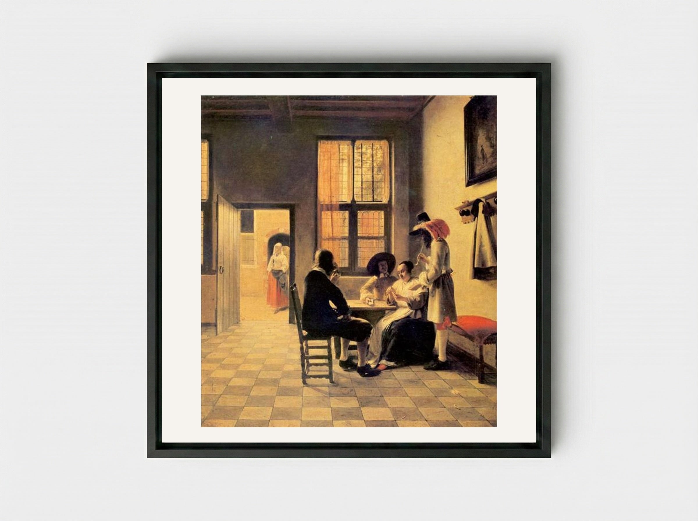Cardplayers - Pieter de Hooch - Framed Canvas Black