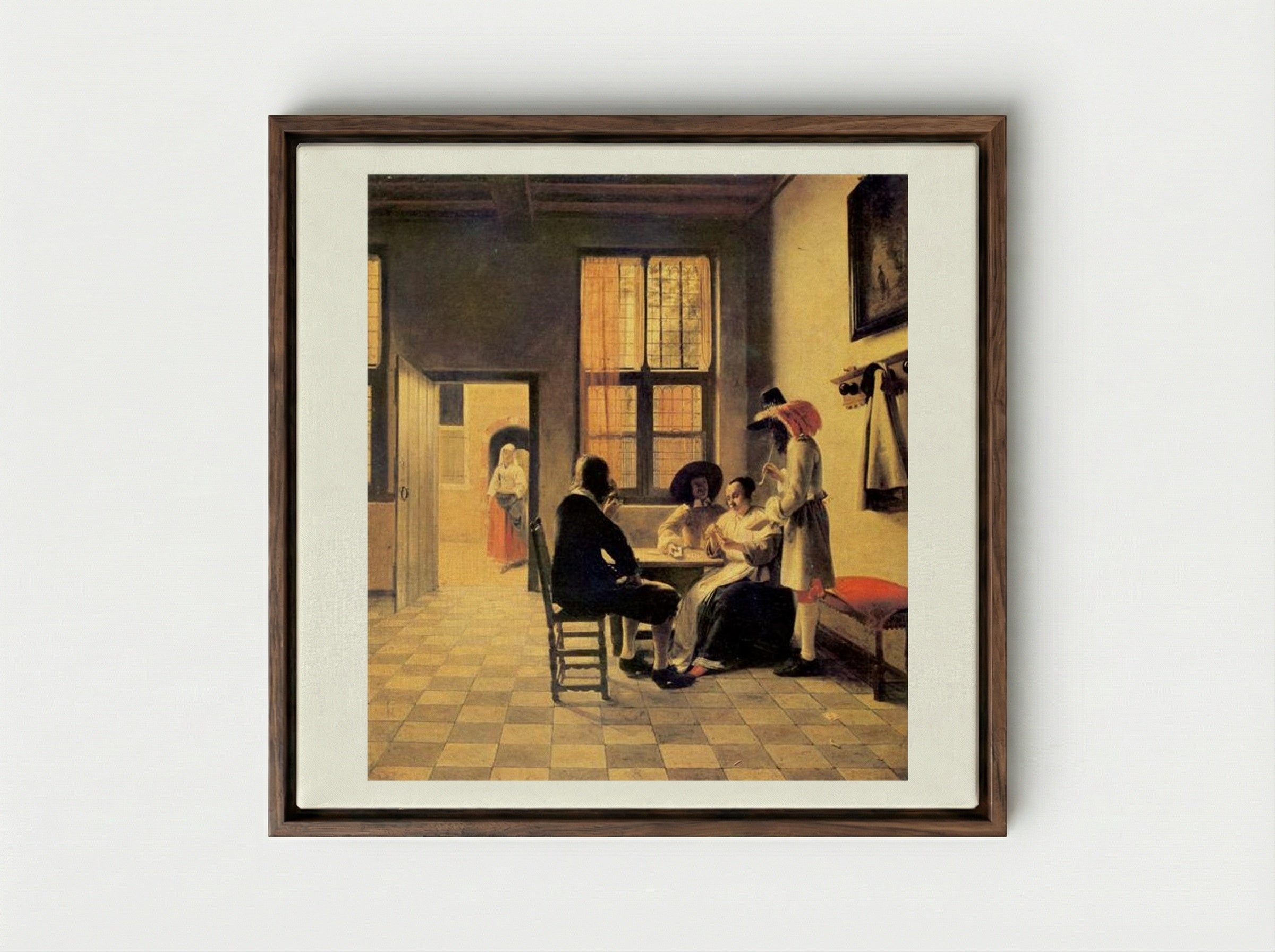 Cardplayers - Pieter de Hooch - Framed Canvas Dark Wood