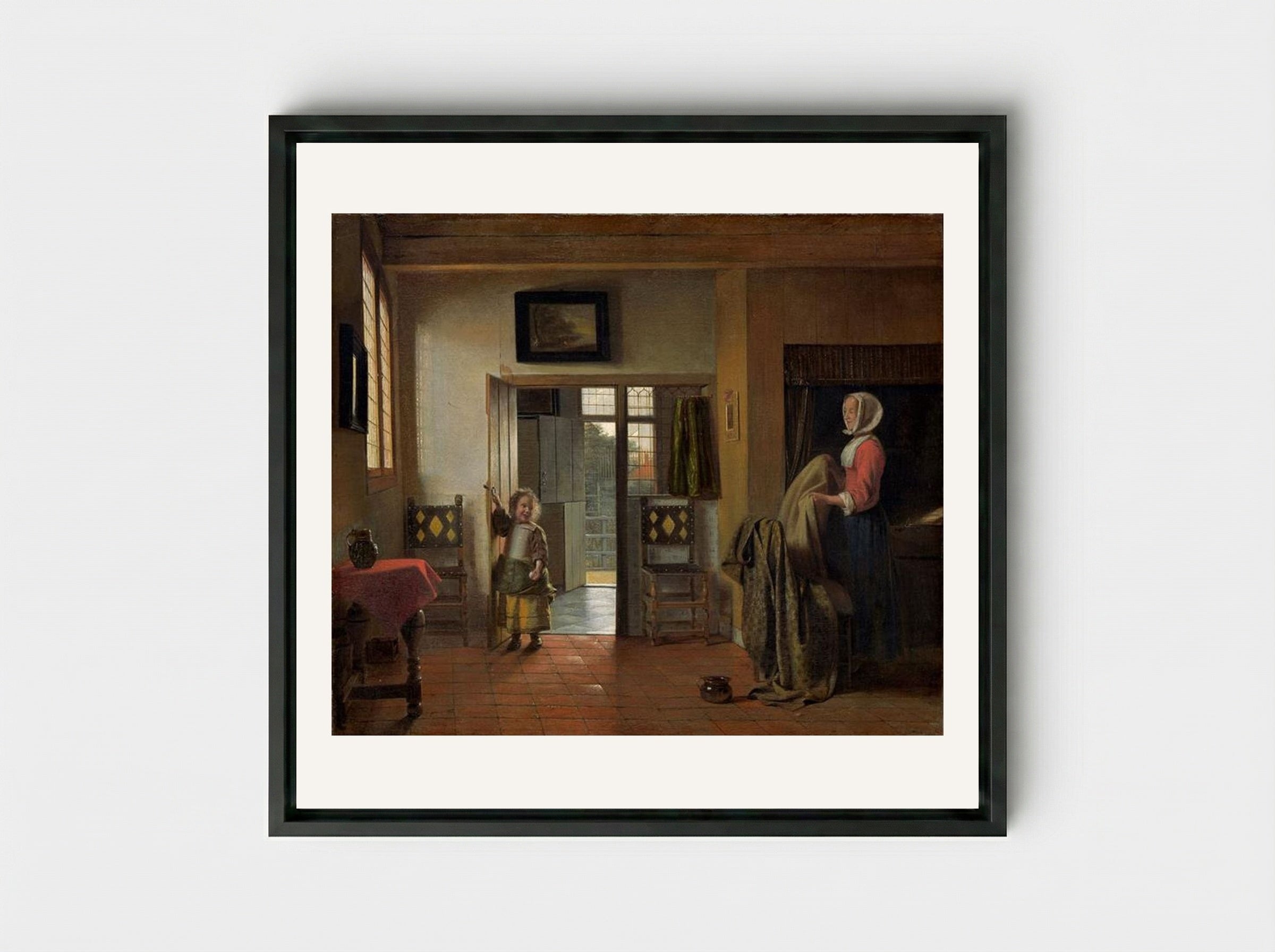 The Bedroom - Pieter de Hooch - Framed Canvas Black