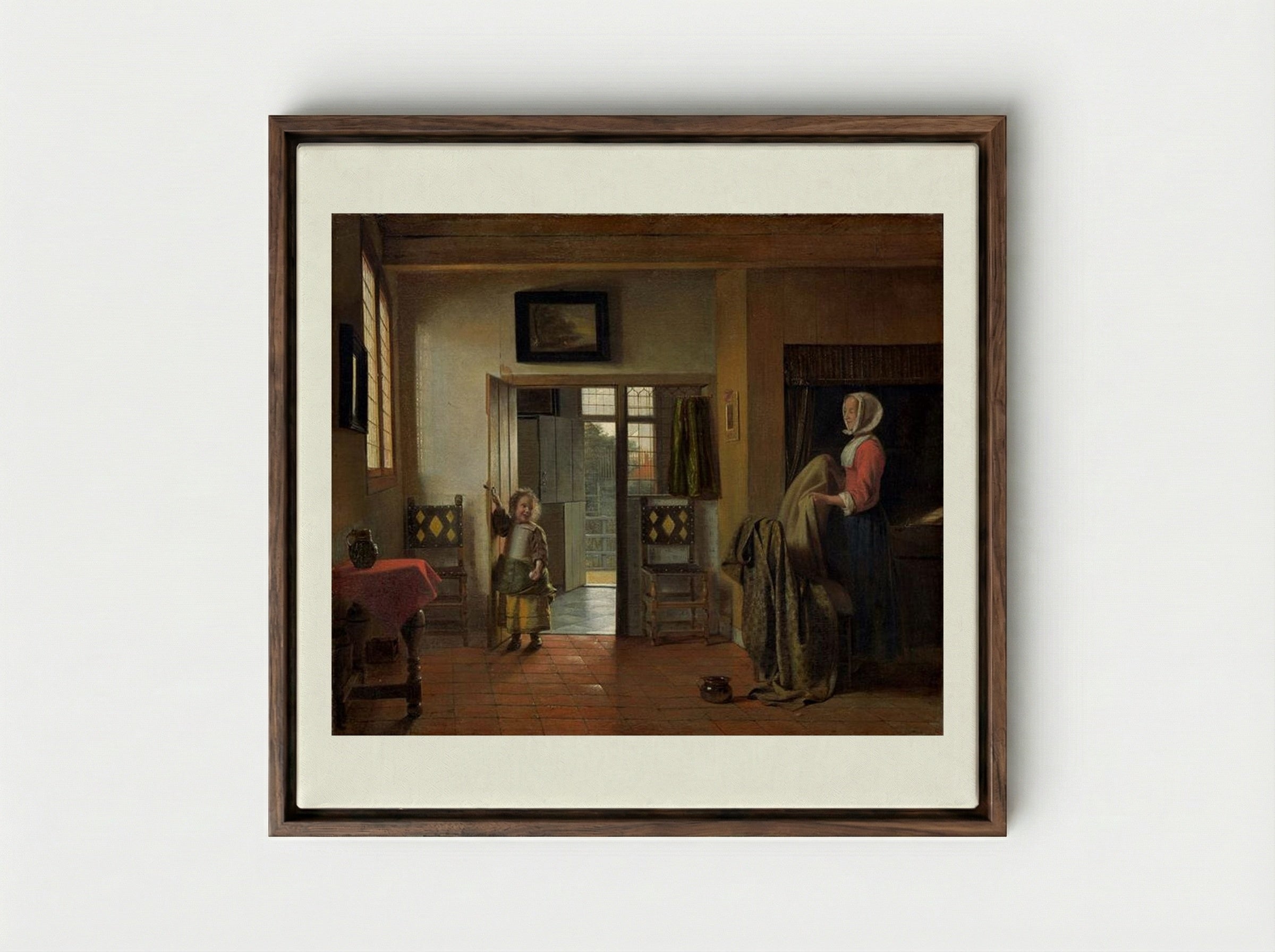 The Bedroom - Pieter de Hooch - Framed Canvas Dark Wood