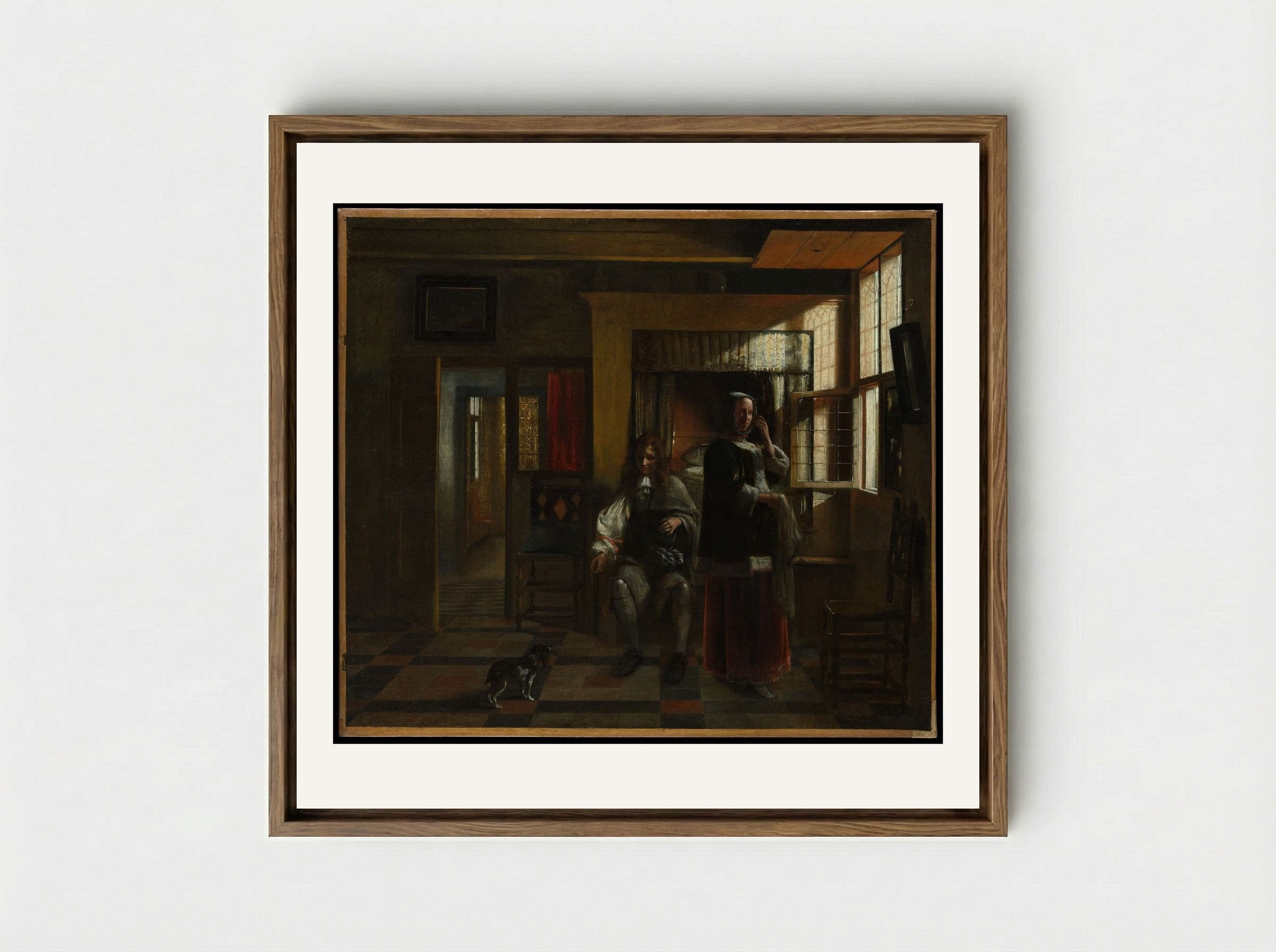 Interior with a Young Couple - Pieter de Hooch - Framed Canvas Wood