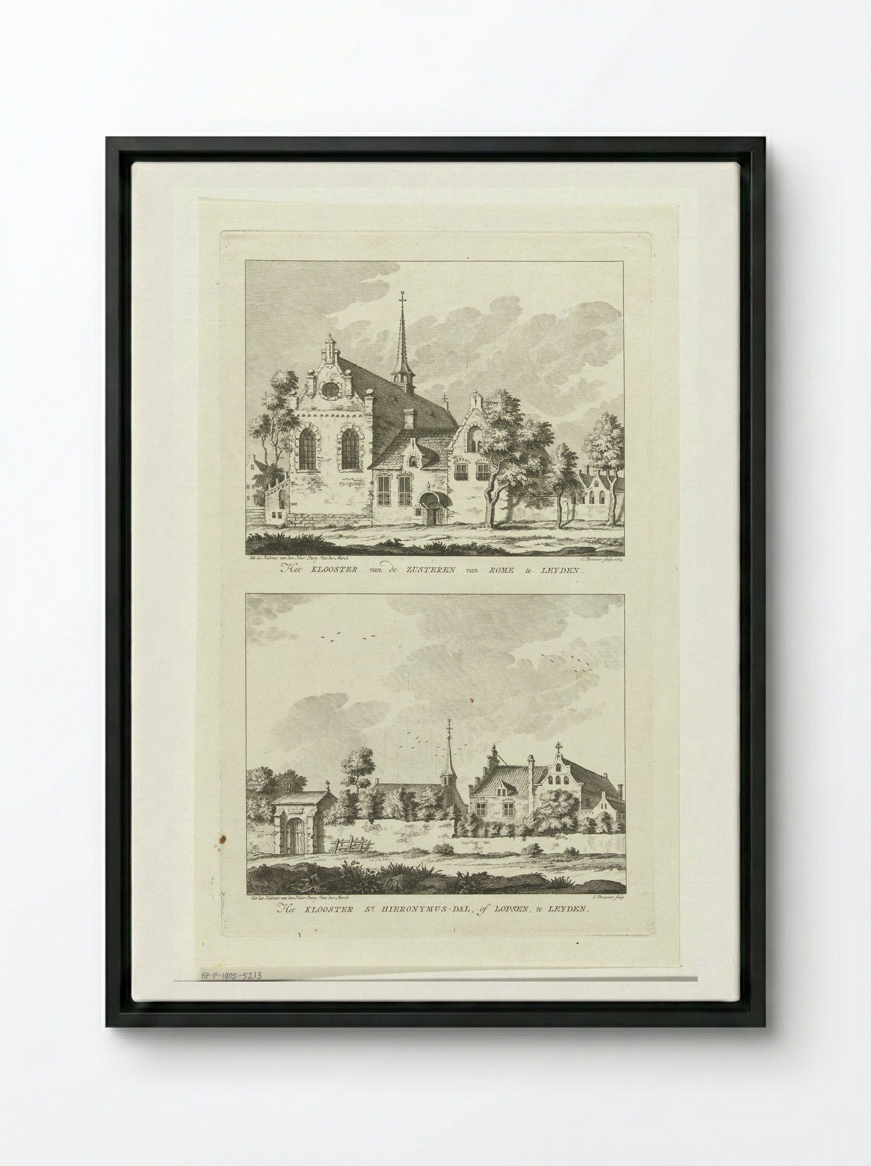 Twee gezichten op kloosters te Leiden - Cornelis Brouwer - Framed Canvas Black