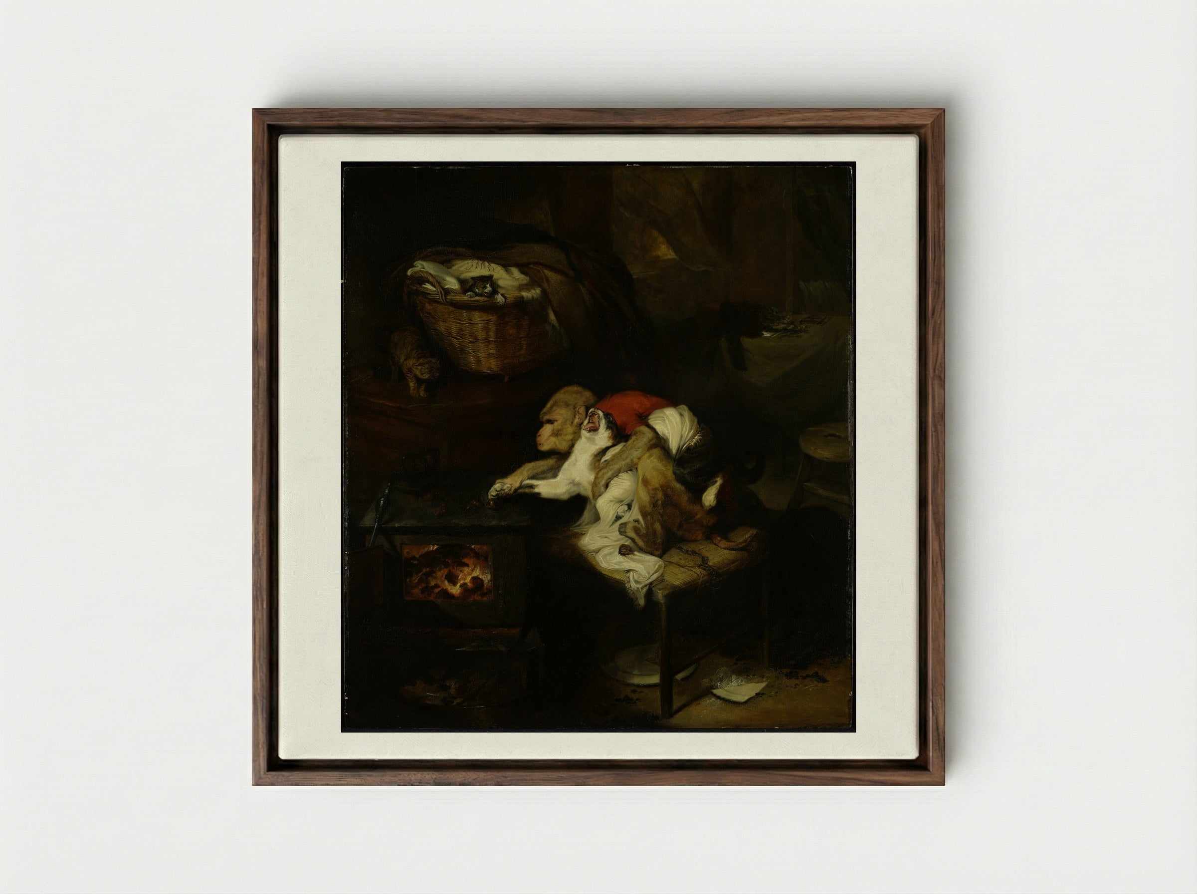 The Cat's Paw - Sir Edwin Henry Landseer - Framed Canvas Dark Wood