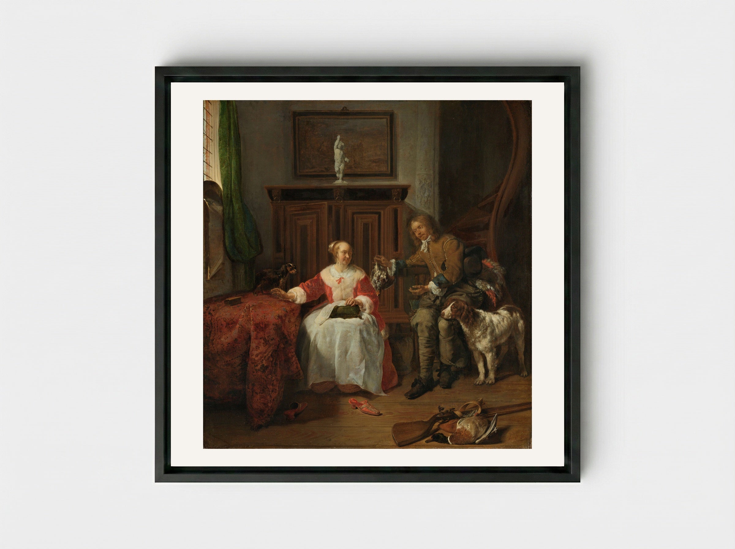 The Hunter's Present - Gabriël Metsu - Framed Canvas Black