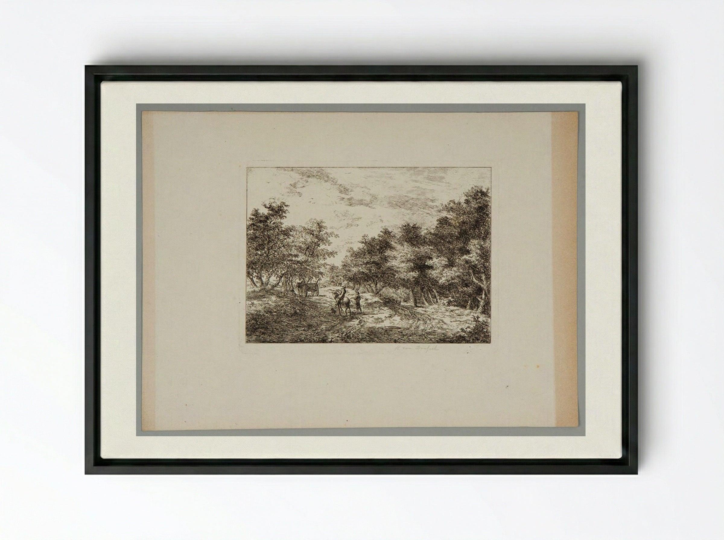Untitled (Wooded Path with Figures) - Hermanus van Brussel - Framed Canvas Black