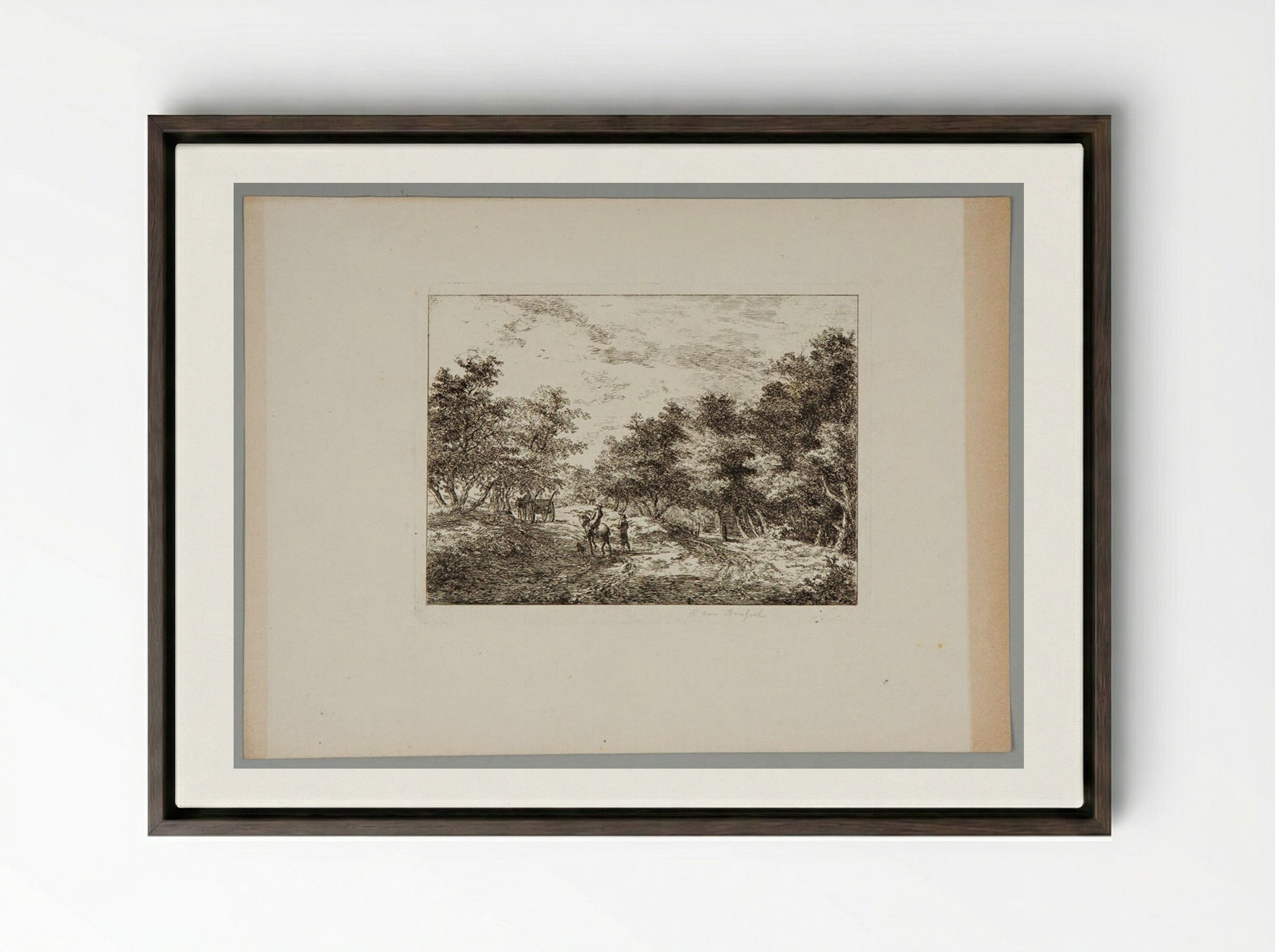 Untitled (Wooded Path with Figures) - Hermanus van Brussel - Framed Canvas Dark Wood