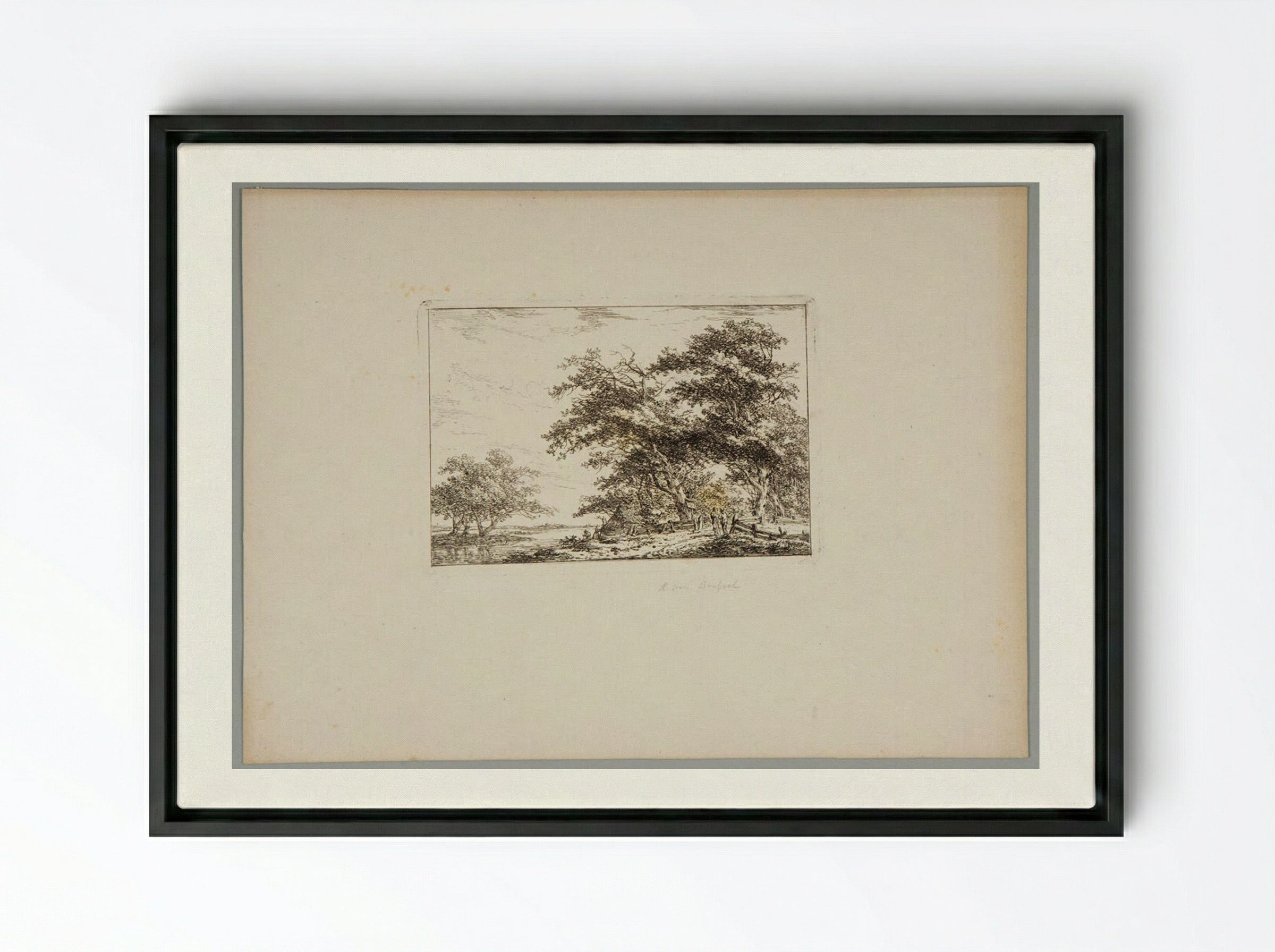 Plate II (Rural Scene with Trees and Figures) - Hermanus van Brussel - Framed Canvas Black