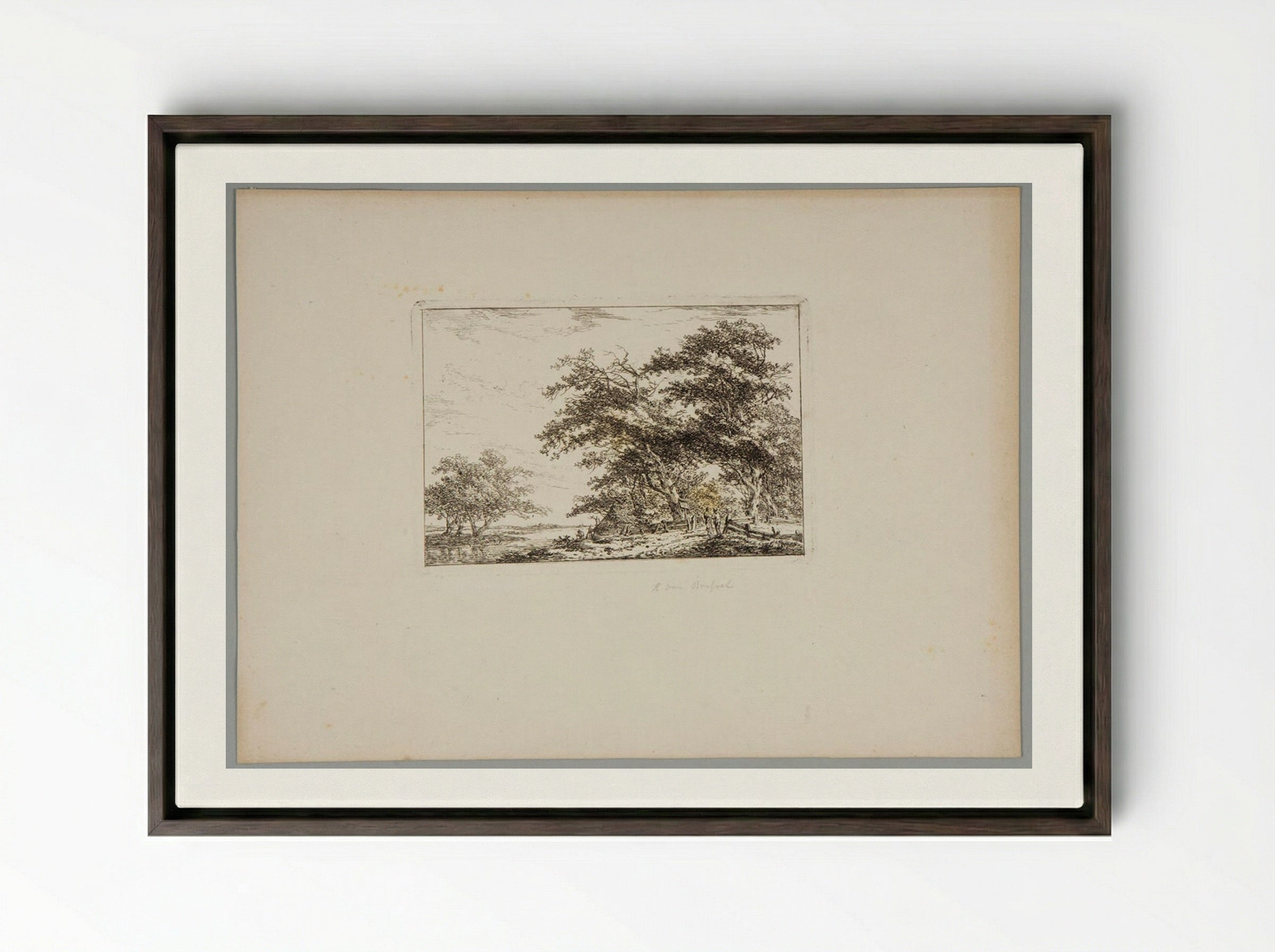 Plate II (Rural Scene with Trees and Figures) - Hermanus van Brussel - Framed Canvas Dark Wood