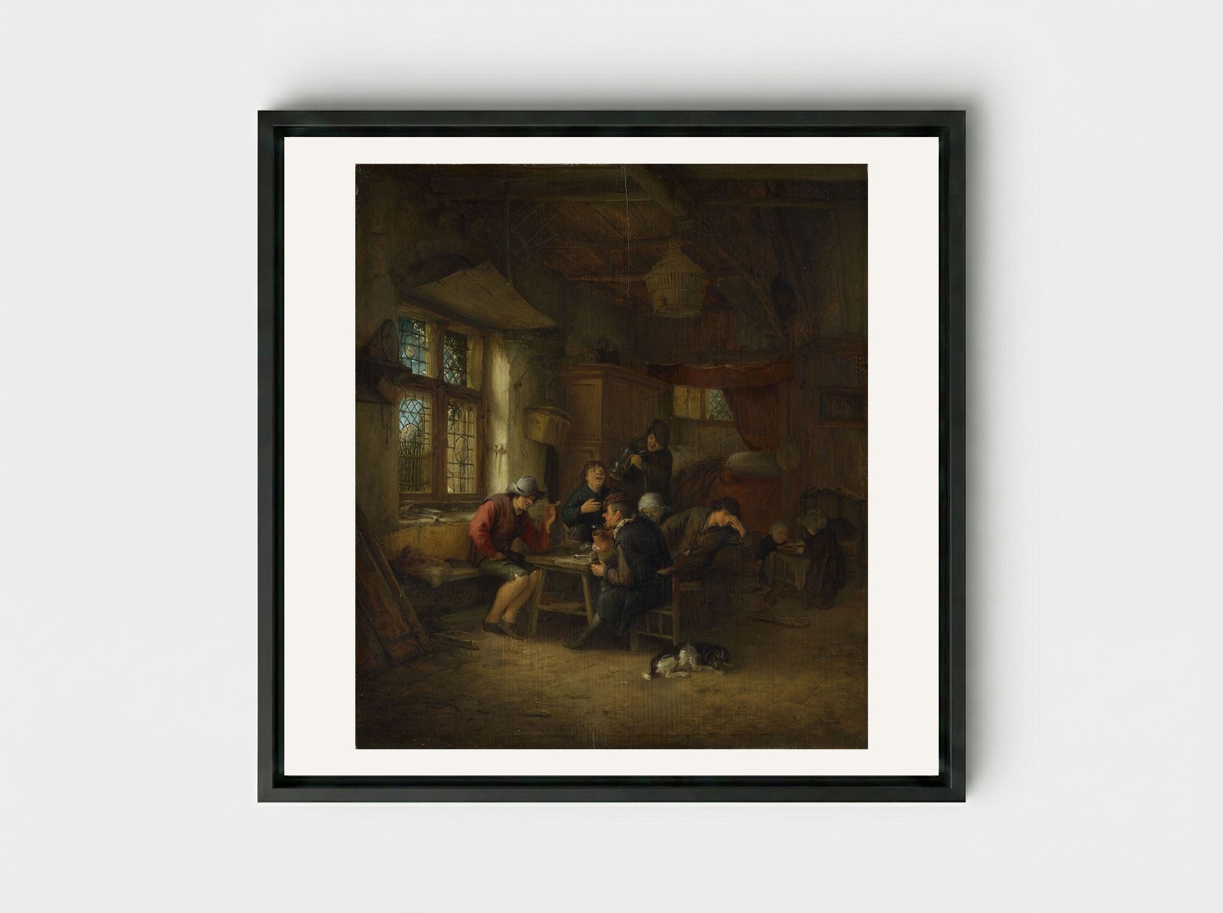 Interior of a Tavern - Adriaen van Ostade - Framed Canvas Black