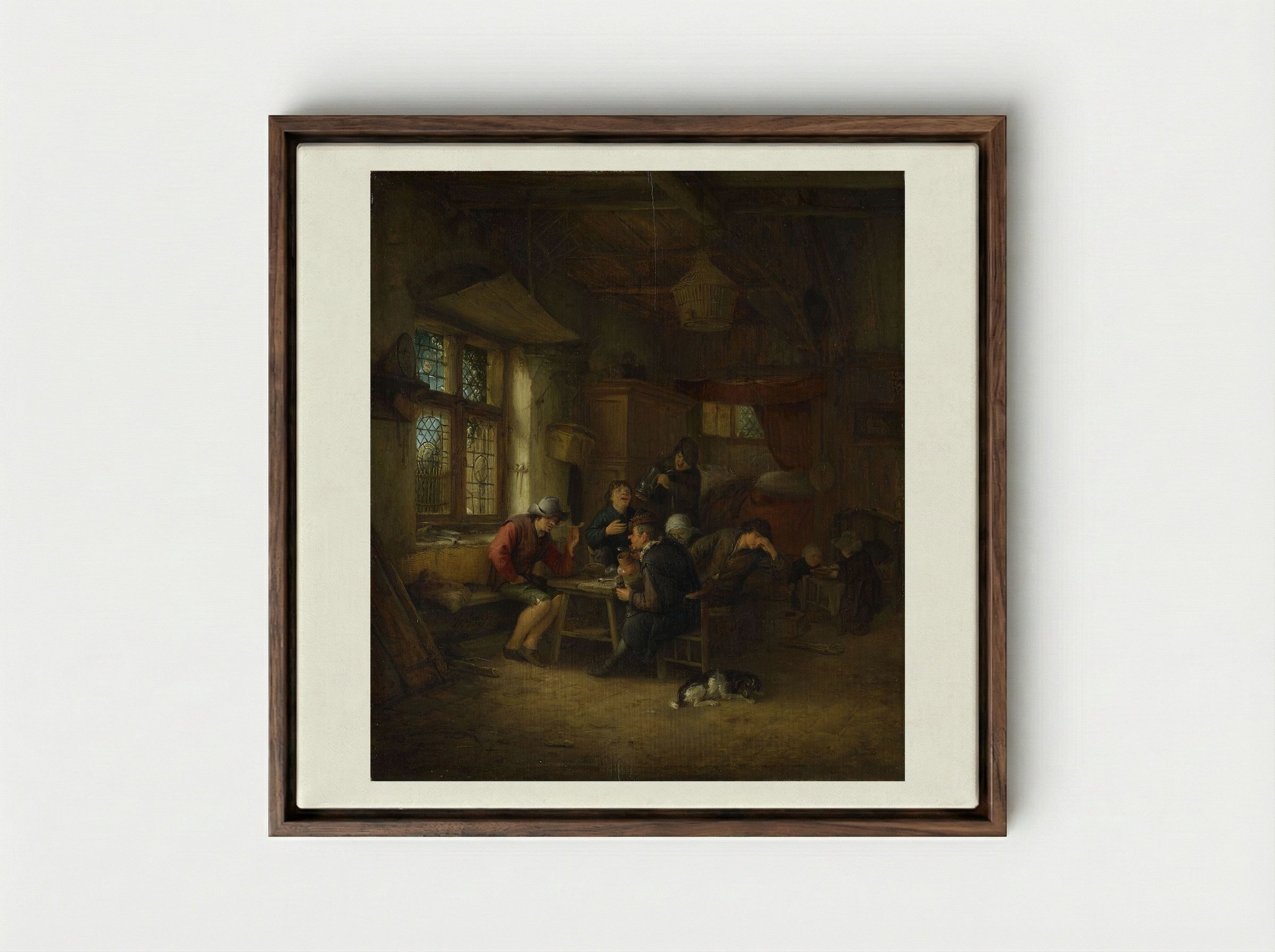Interior of a Tavern - Adriaen van Ostade - Framed Canvas Dark Wood