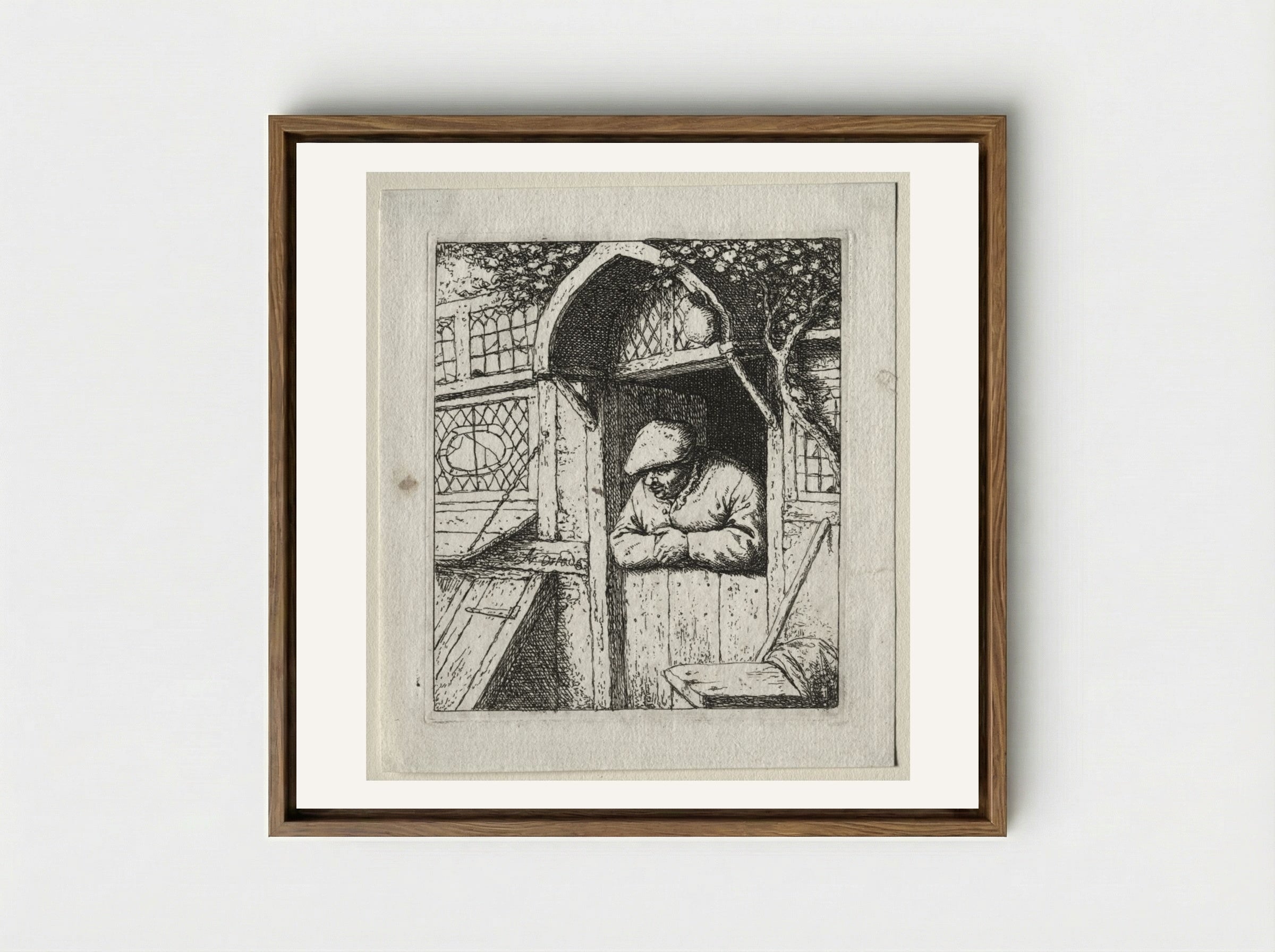 Peasant Leaning on his Doorway - Adriaen van Ostade - Framed Canvas Wood