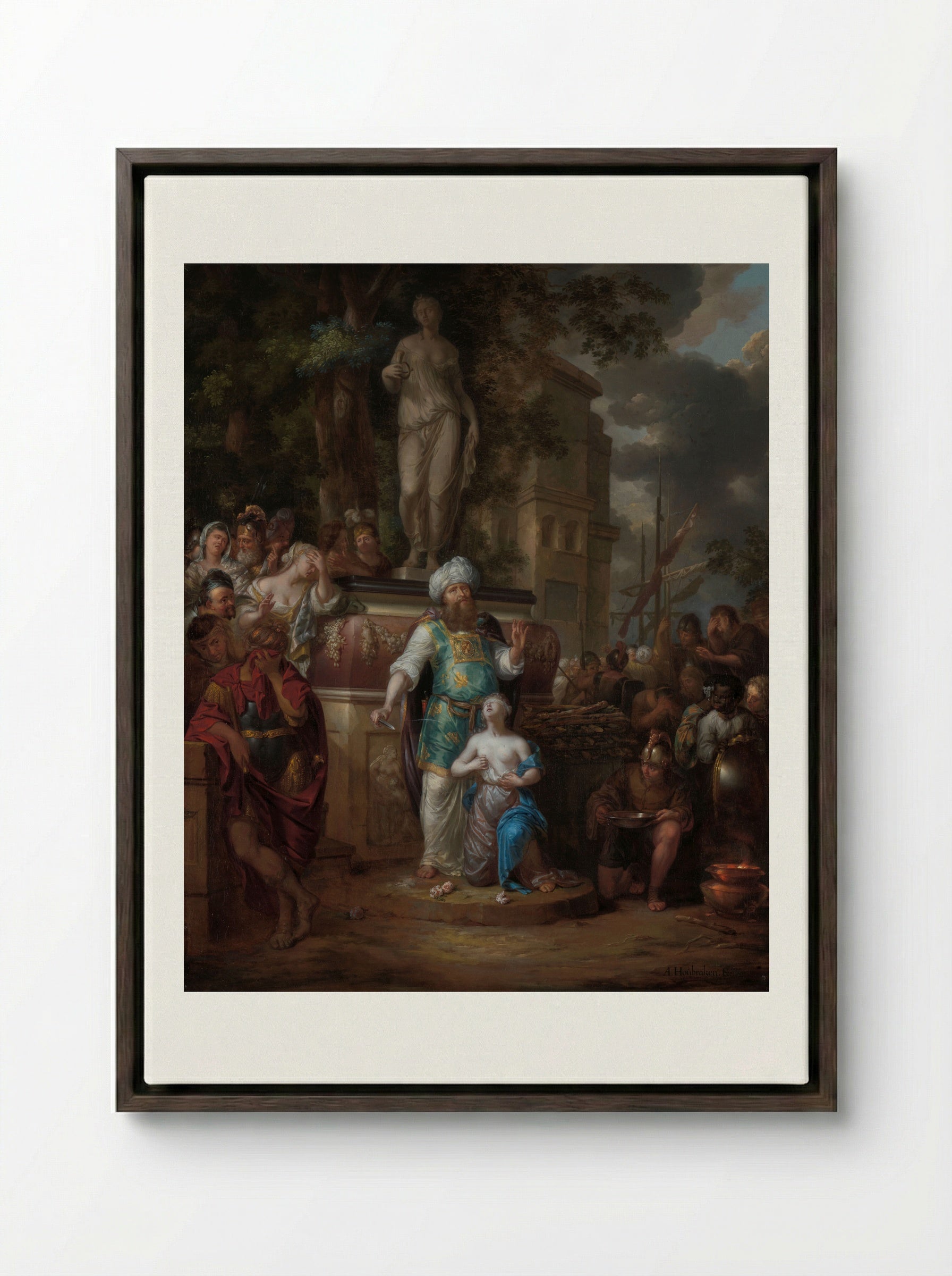 The Sacrifice of Iphigenia - Arnold Houbraken - Framed Canvas Dark Wood