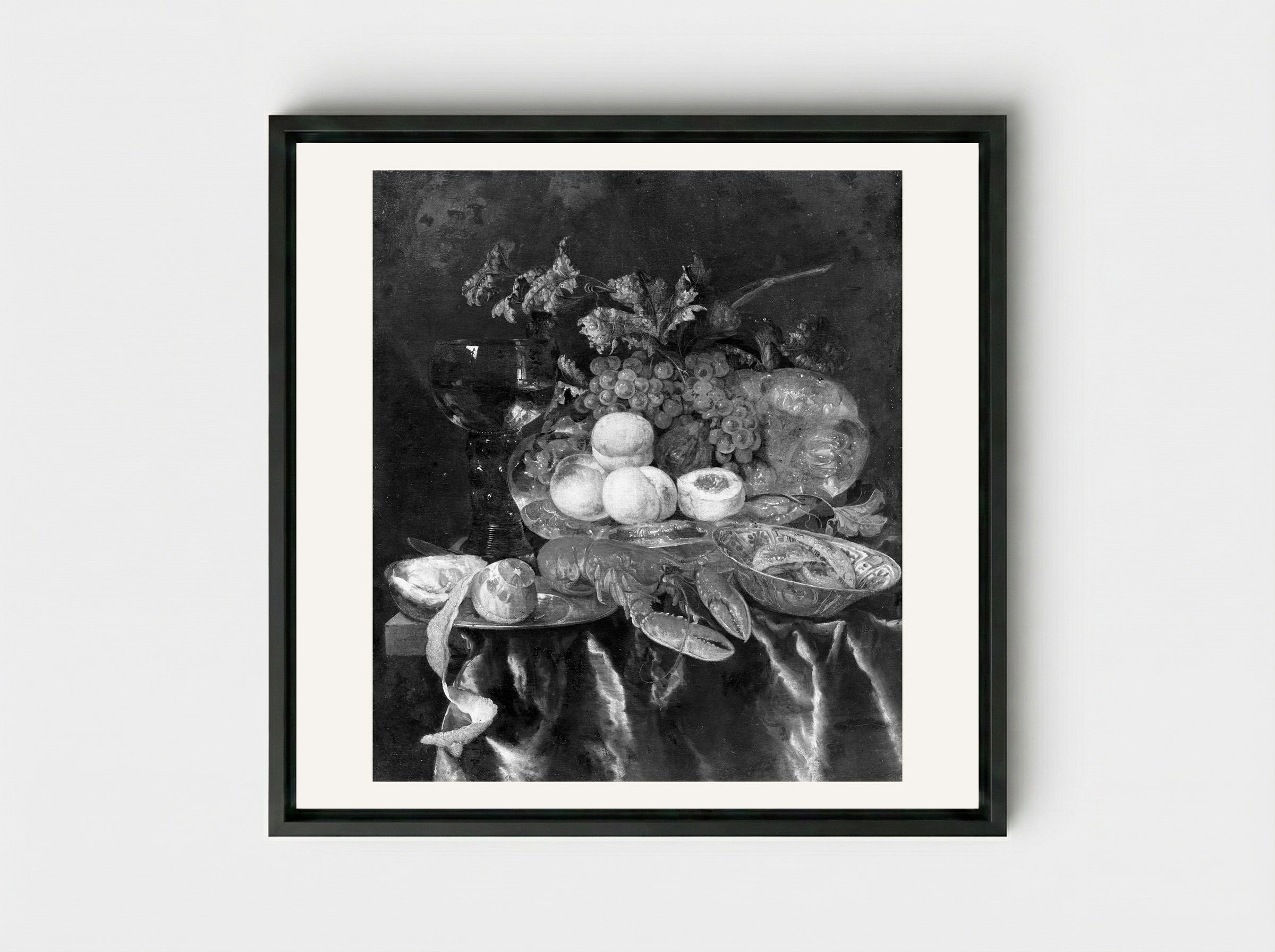 Still Life with Lobster and Fruit - Abraham van Beyeren - Framed Canvas Black