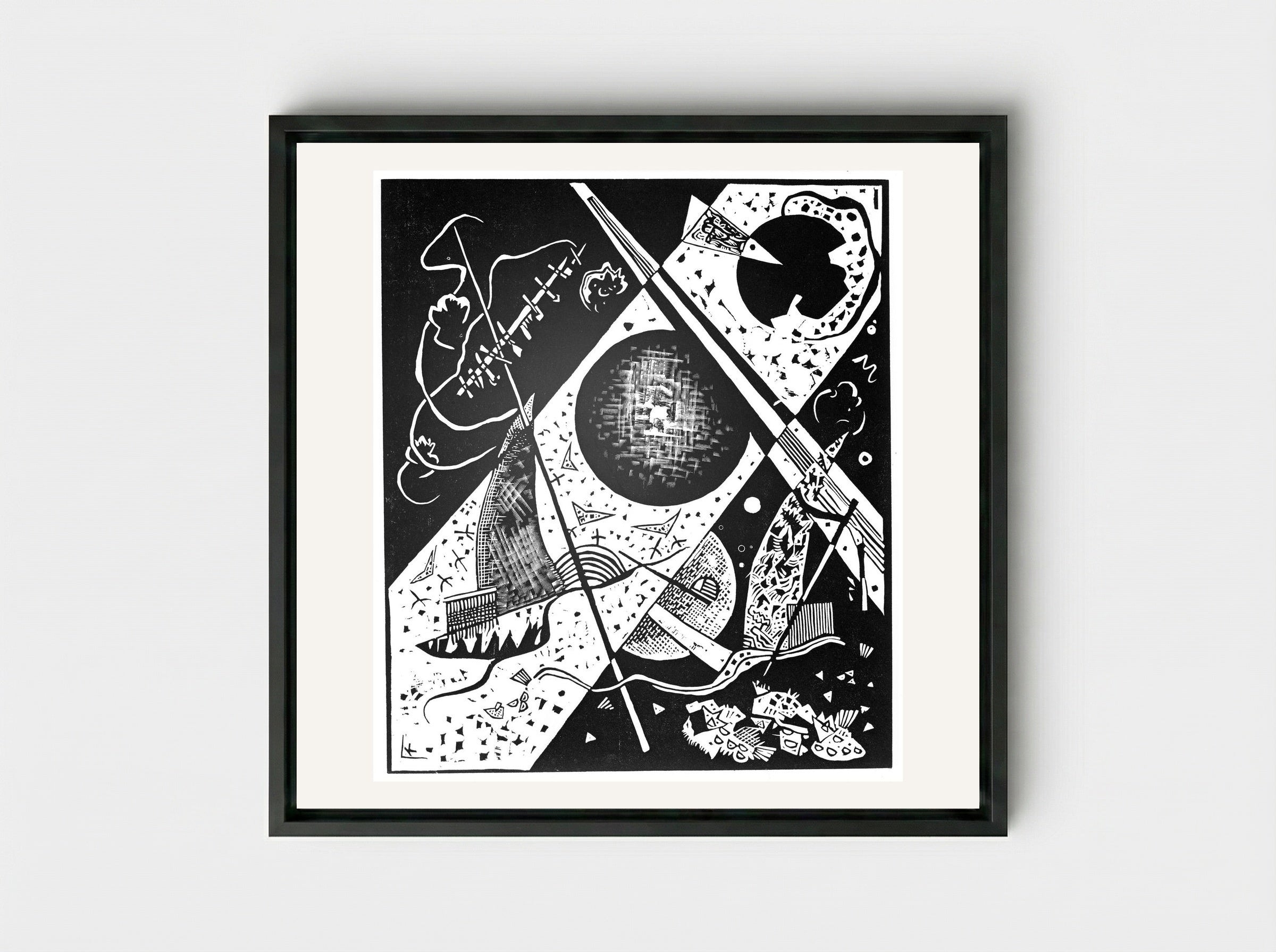 Untitled (Abstraction - Ball and Diagonal) - Wassily Kandinsky - Framed Canvas Black