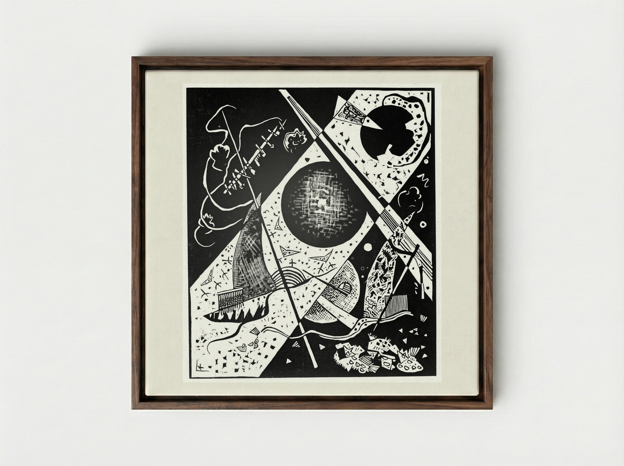 Untitled (Abstraction - Ball and Diagonal) - Wassily Kandinsky - Framed Canvas Dark Wood