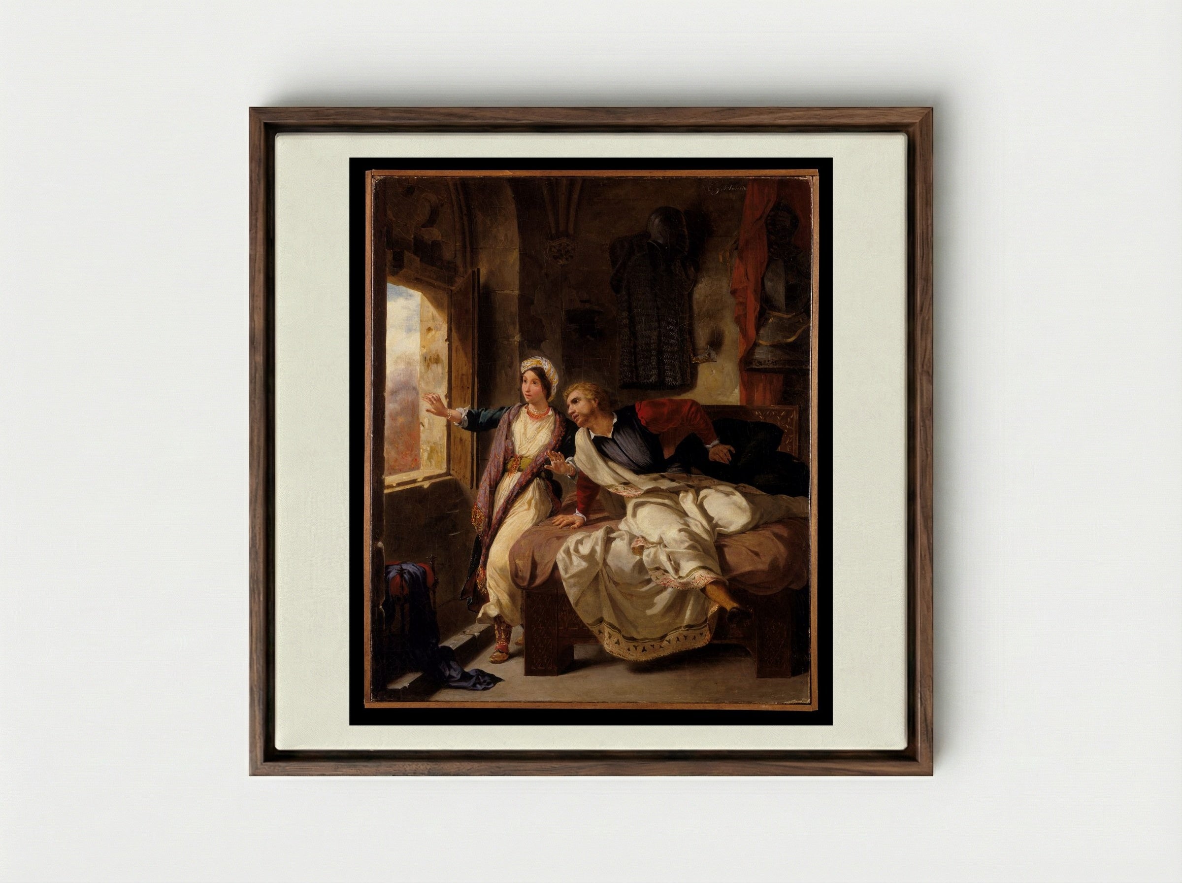 Rebecca and the Wounded Ivanhoe - Eugène Delacroix - Framed Canvas Dark Wood
